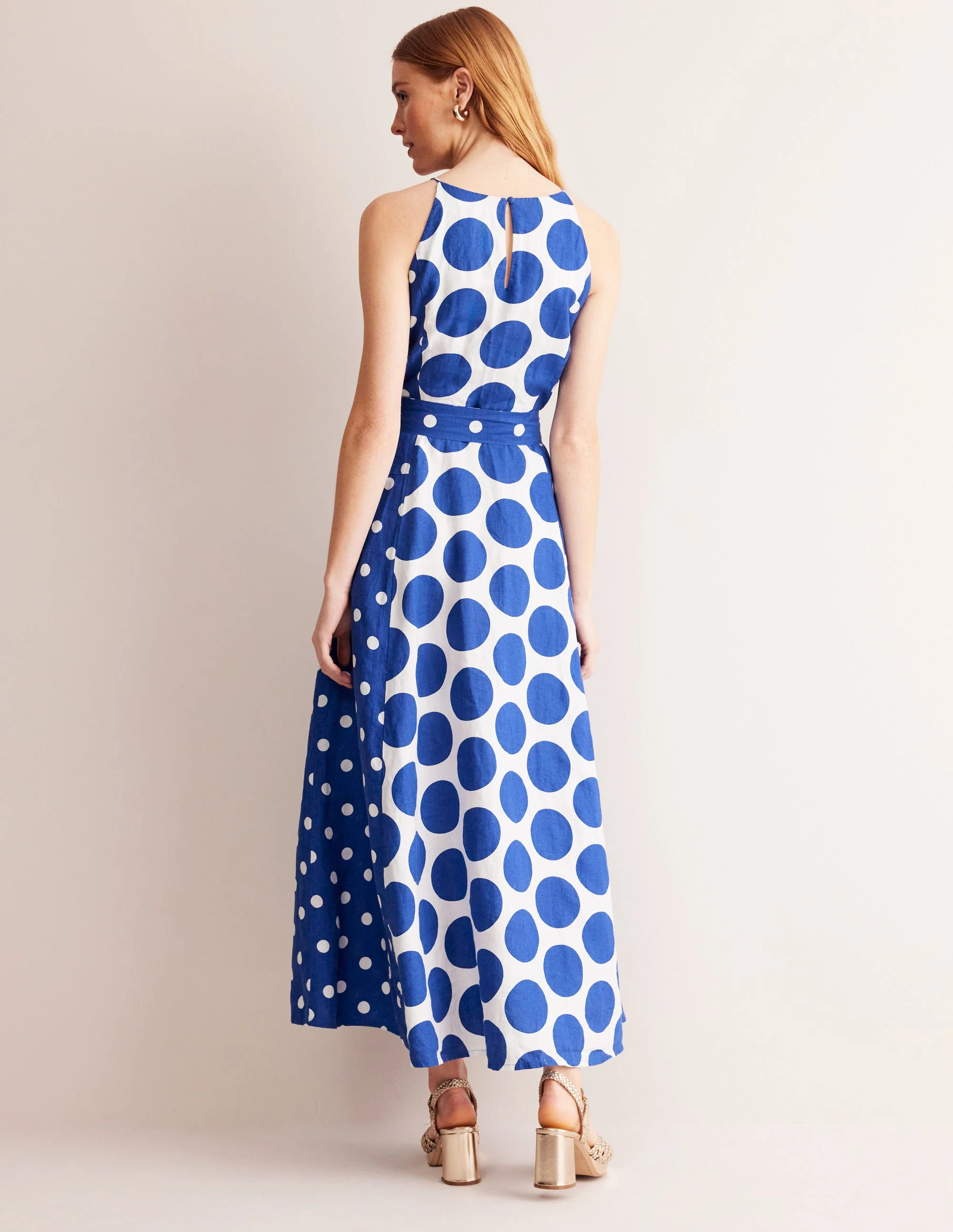 Linen Maxi Halter Dress-Surf the Web, Spotted - Image 3