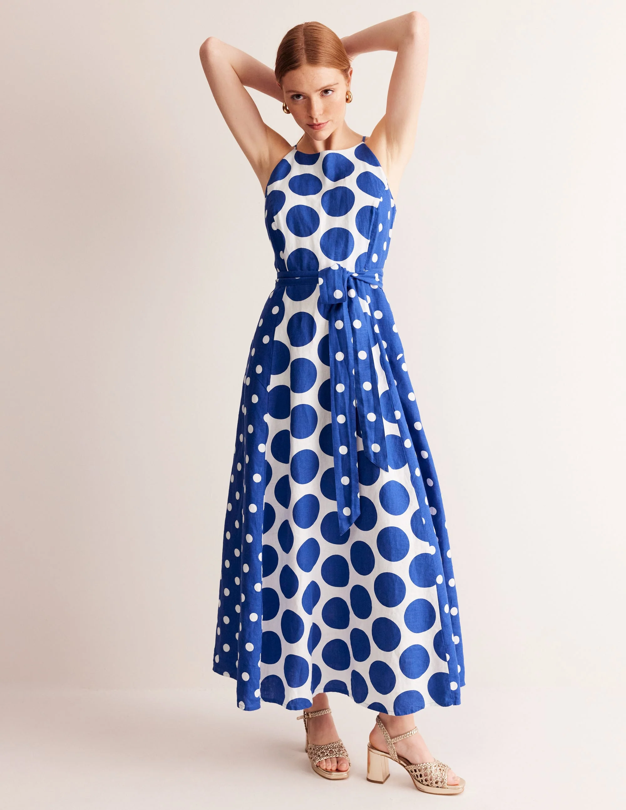 Linen Maxi Halter Dress-Surf the Web, Spotted - Image 4