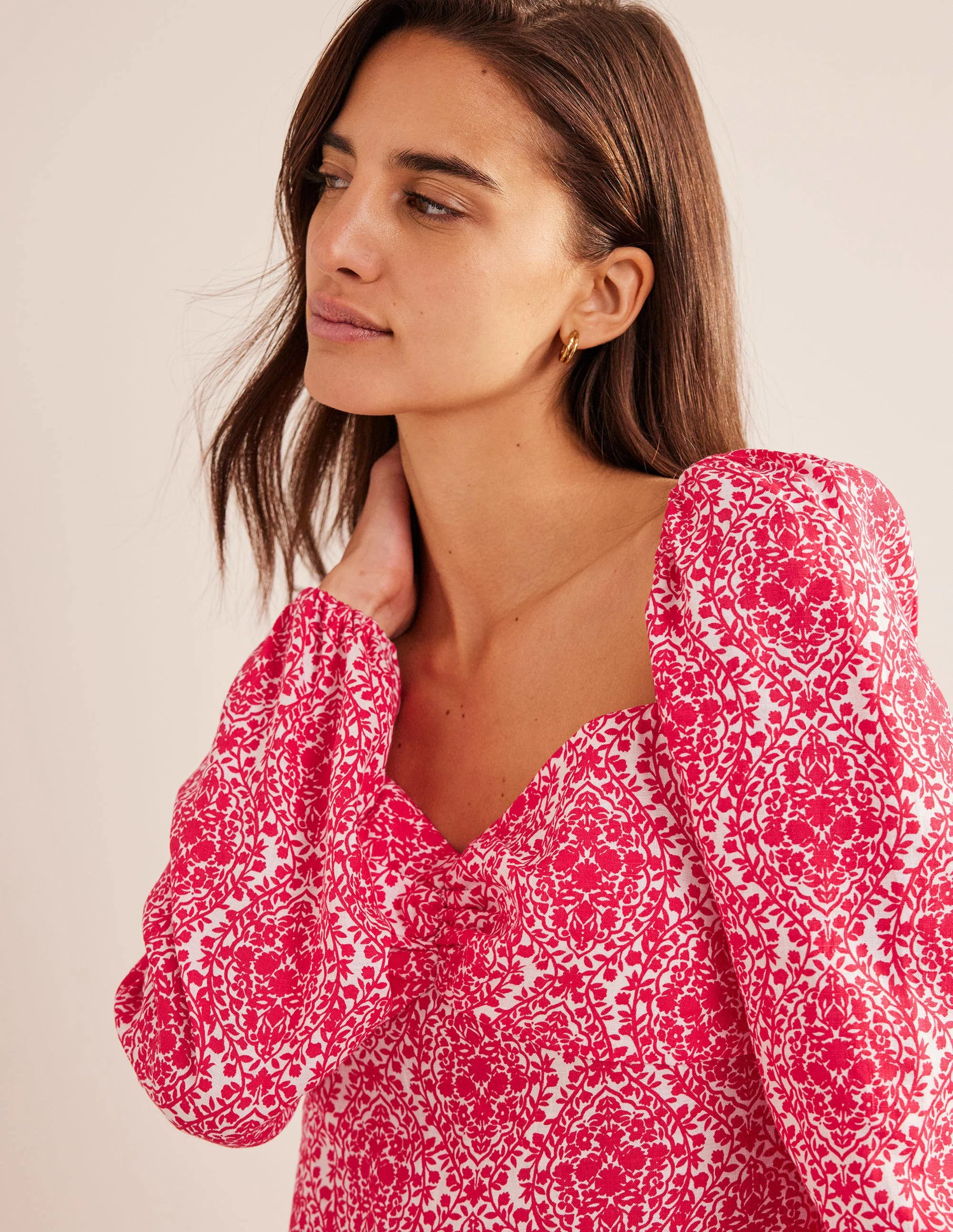 Linen Mini Shift Dress-Pop Peony, Vine Terrace - Image 2