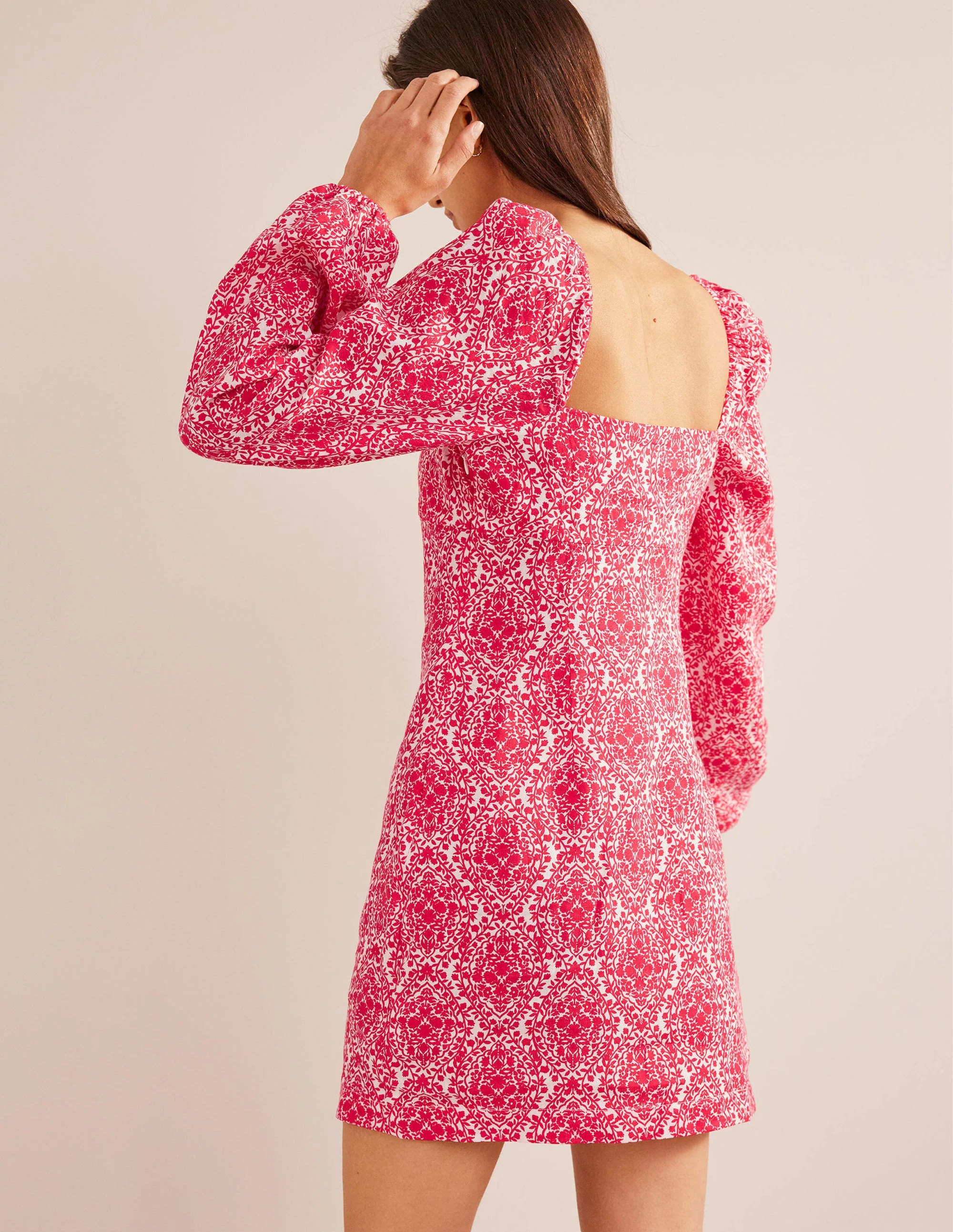 Linen Mini Shift Dress-Pop Peony, Vine Terrace - Image 3