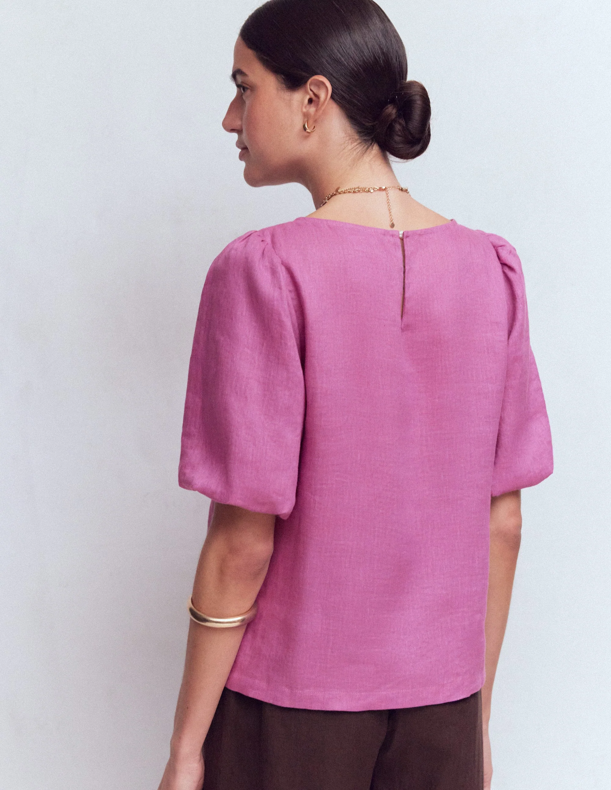 Linen Puff Sleeve Top-Clover Purple - Image 3