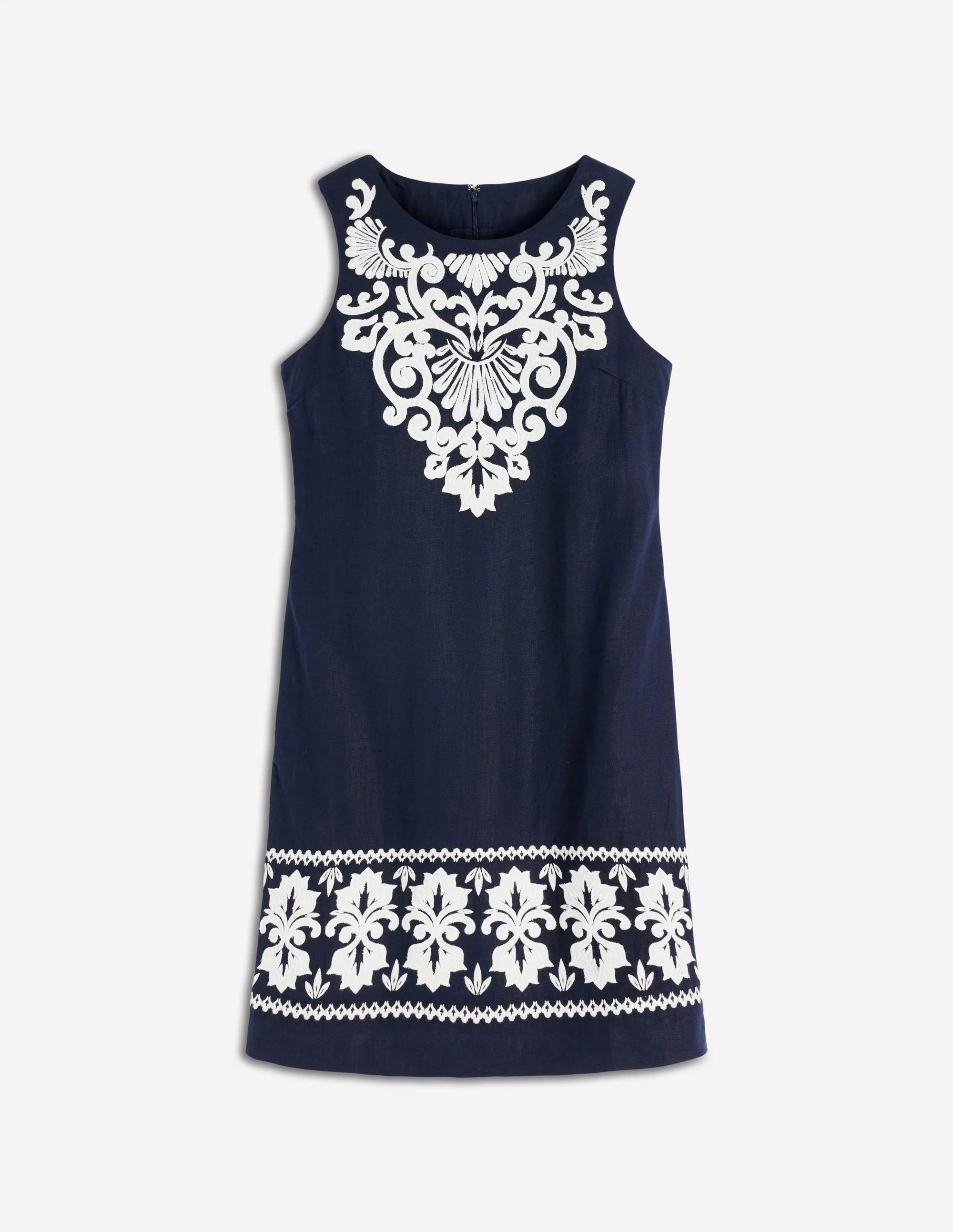 Linen Shift Dress-Navy Embrodiery - Image 6