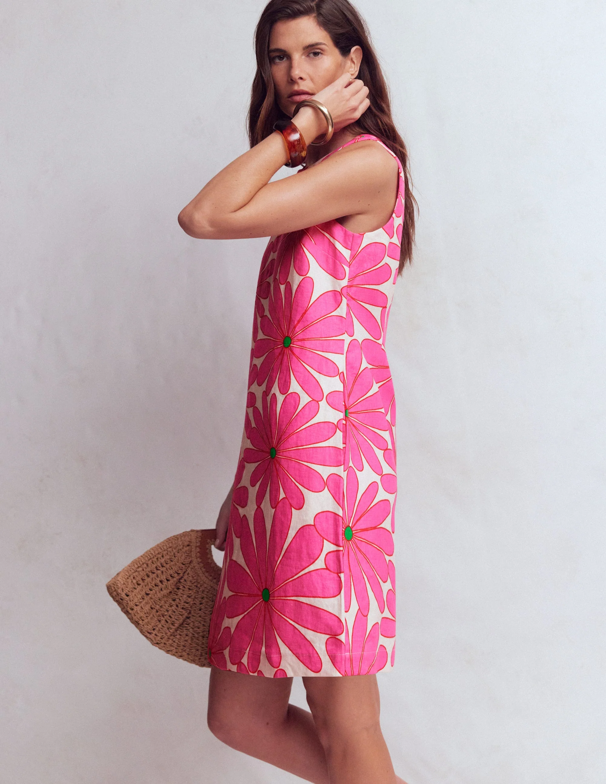 Linen Shift Dress-Pink, Daisy Blossom - Image 5