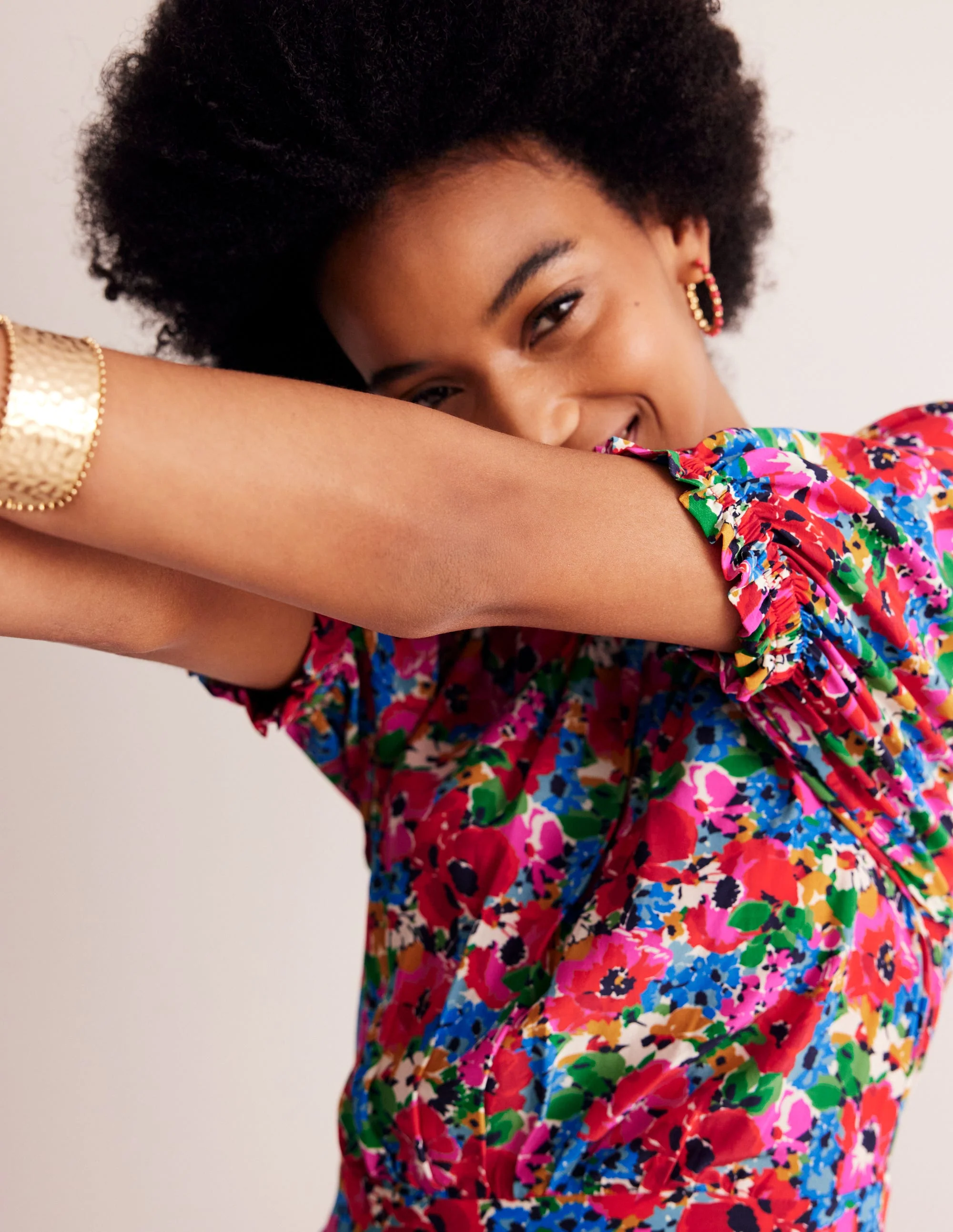 Liv Pleat Detail Midi Dress-Multi, Wild Poppy - Image 2