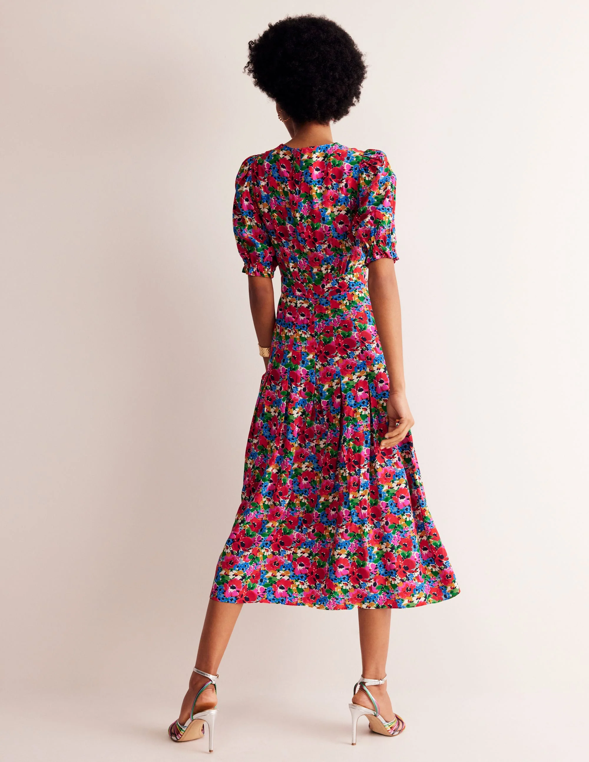Liv Pleat Detail Midi Dress-Multi, Wild Poppy - Image 3