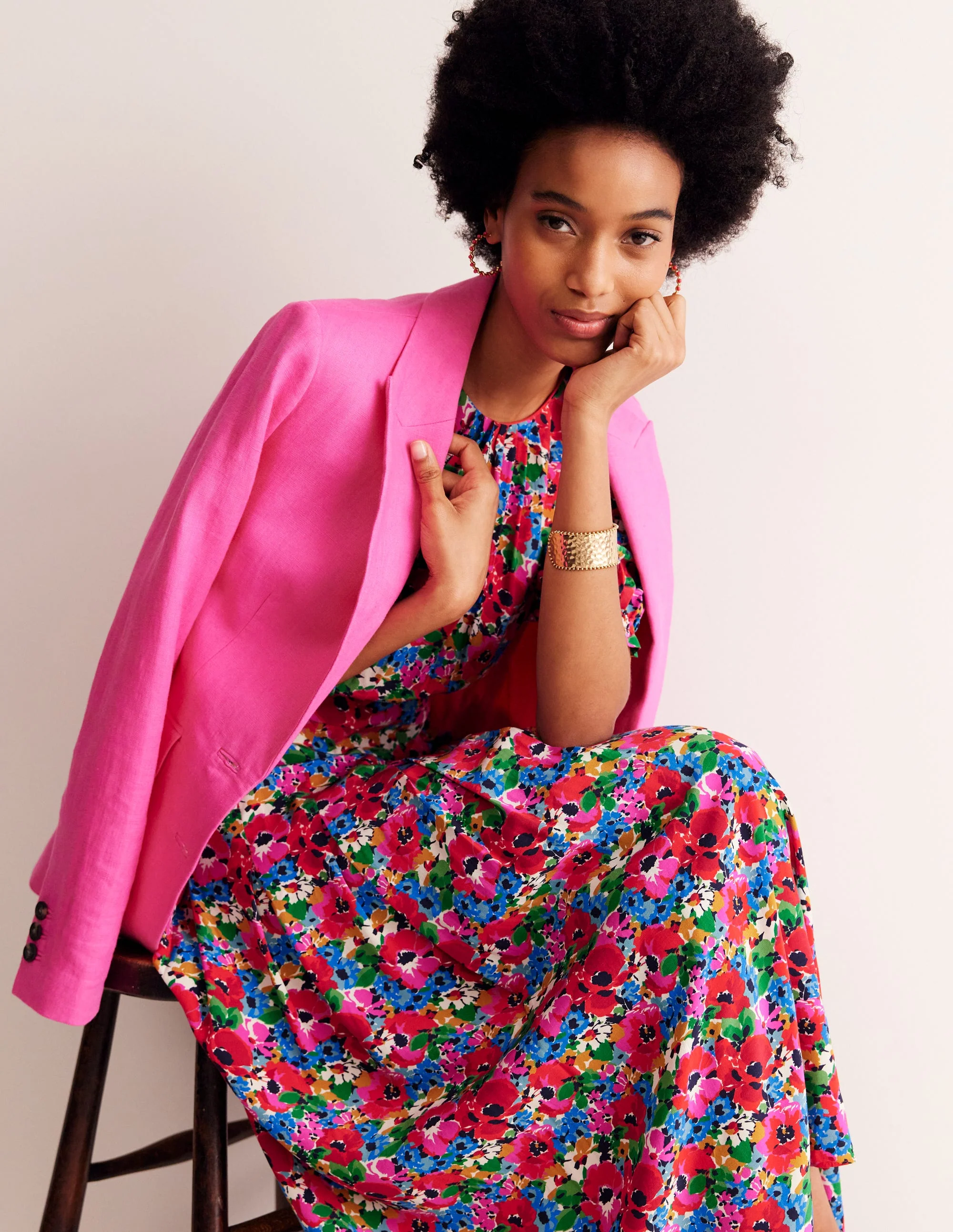 Liv Pleat Detail Midi Dress-Multi, Wild Poppy - Image 4