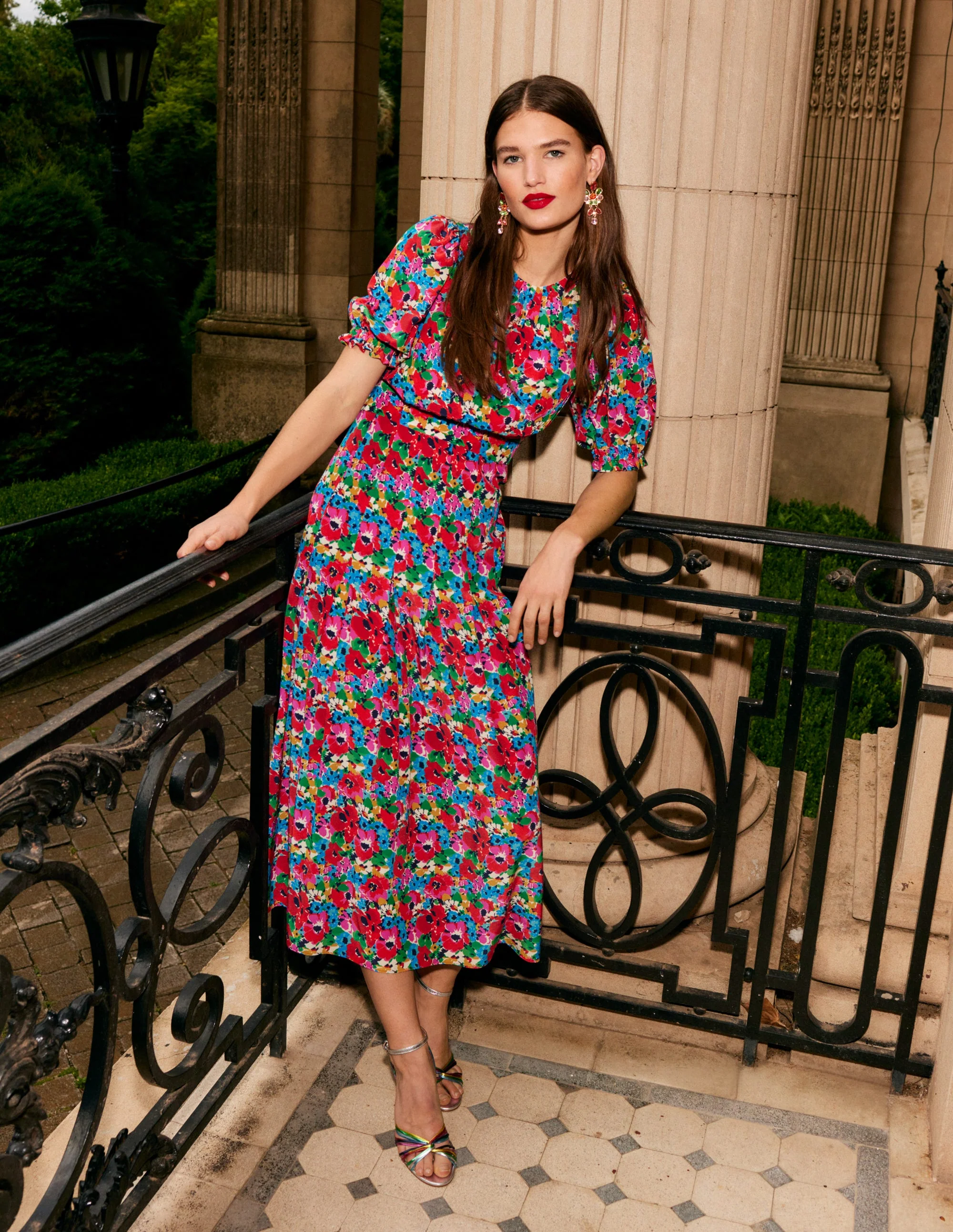 Liv Pleat Detail Midi Dress-Multi, Wild Poppy - Image 5