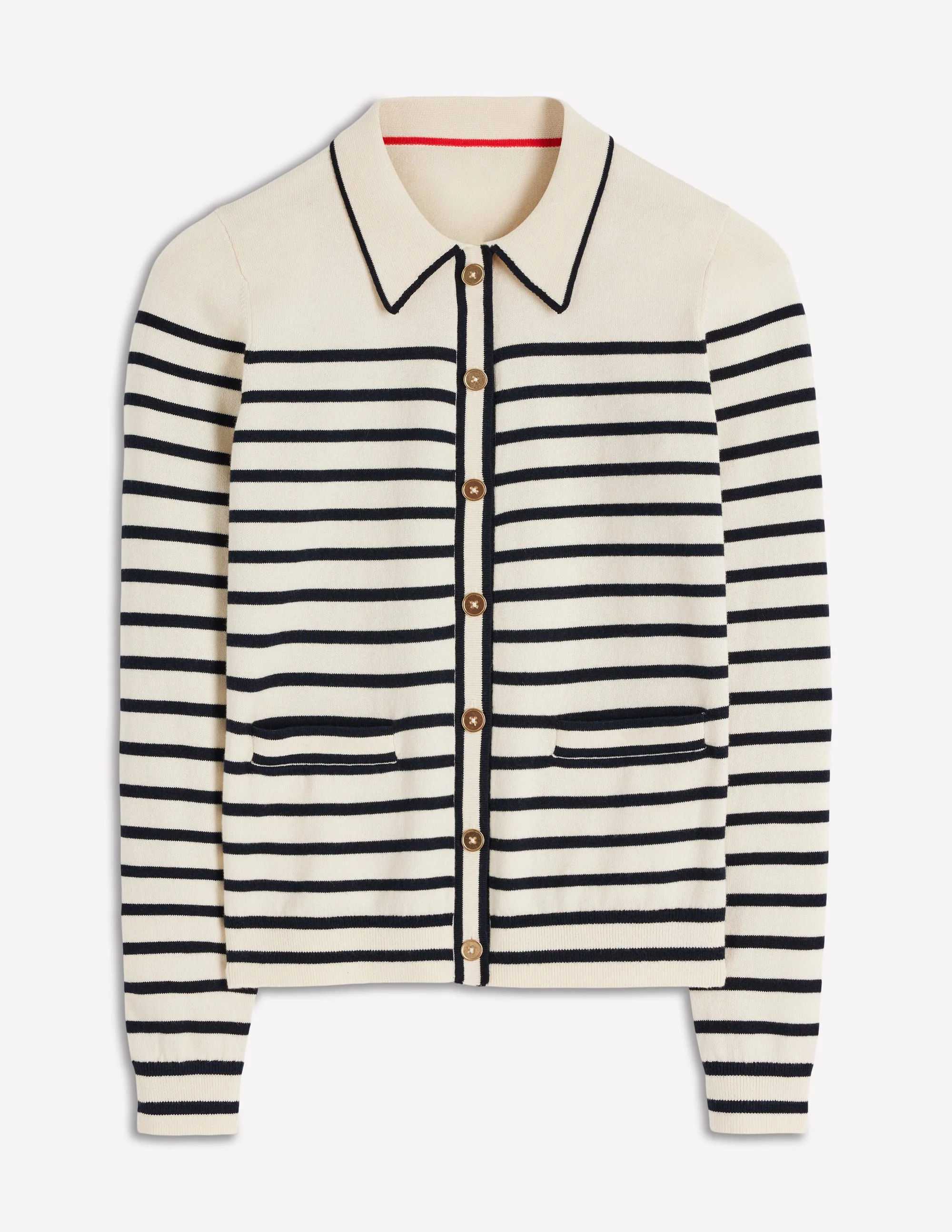 Liz Knitted Collared Cardigan-Ivory/ Navy - Image 7