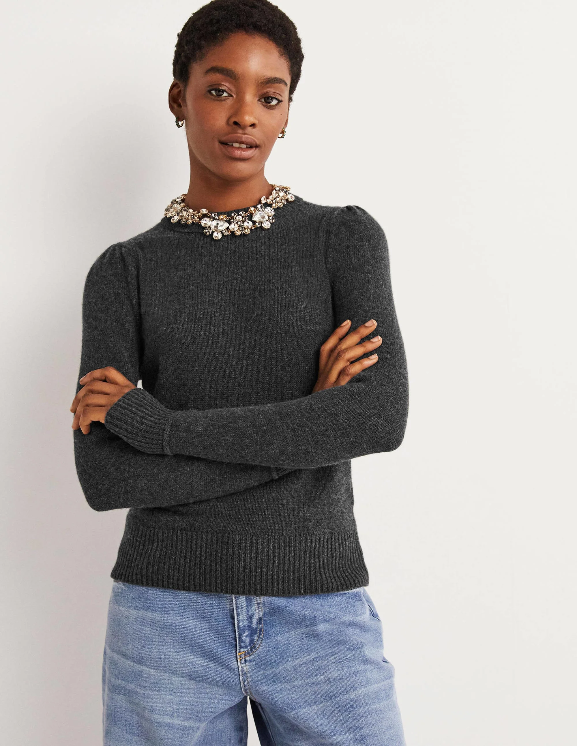 Lofty Cashmere Sweater-Charcoal Melange