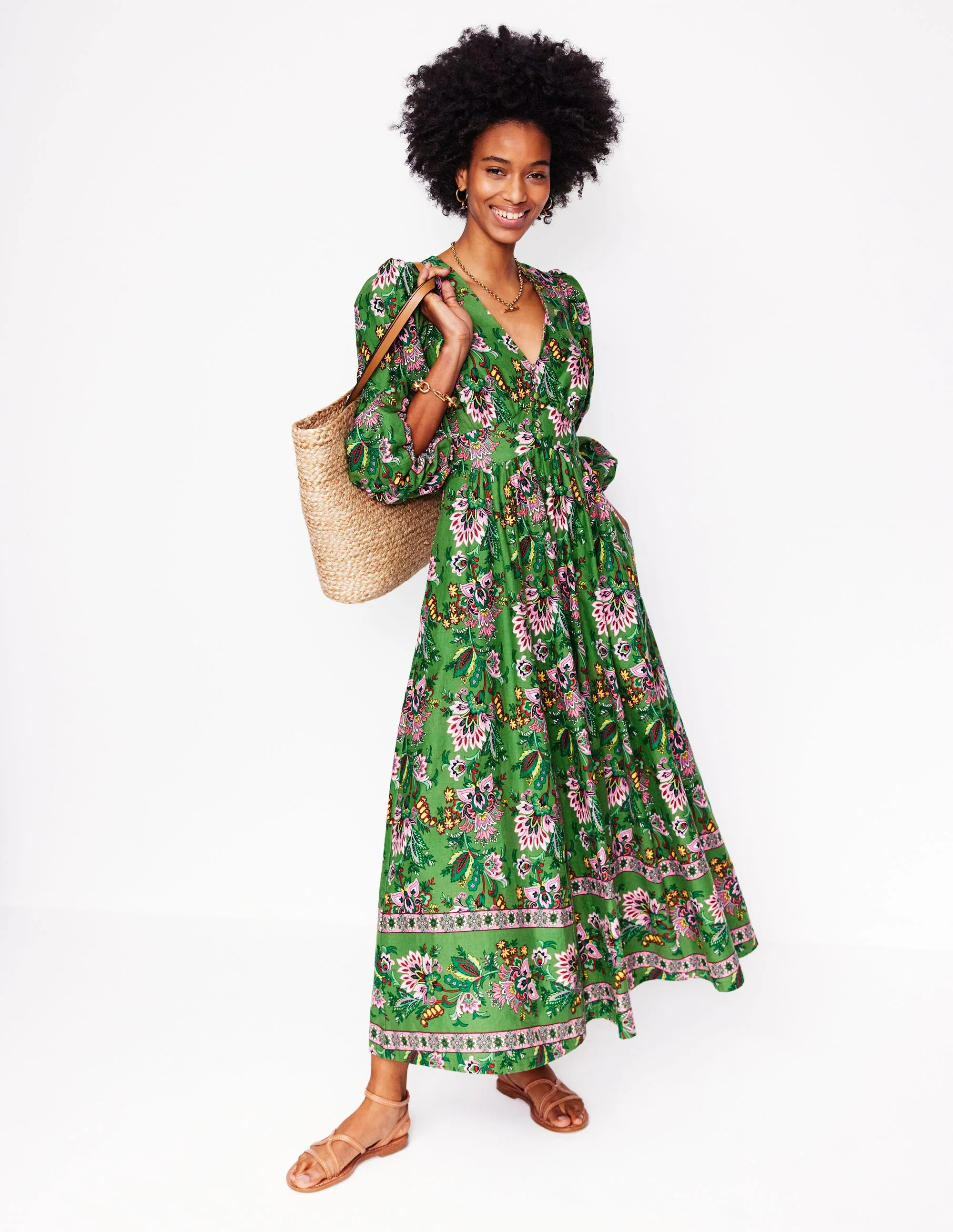 Lola Blouson Maxi Dress-Green, Botanica Terrace - Image 5