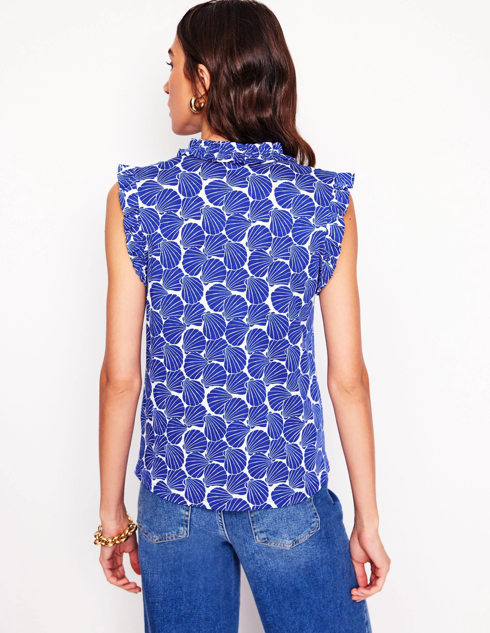 Lola Sleeveless Top-Bright Blue, Seashell - Image 3