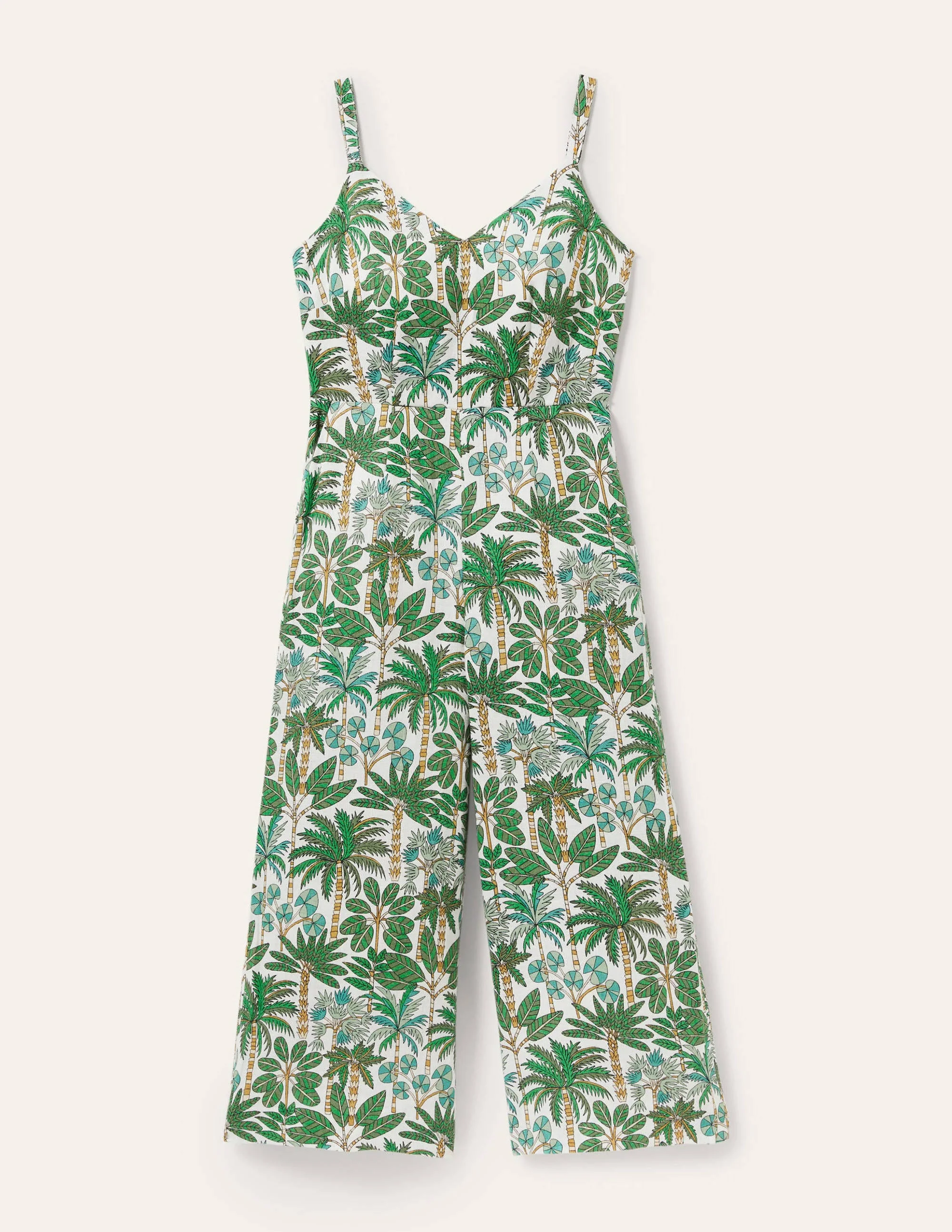 Lola Strappy Linen Jumpsuit-Ivory, Palm Forest - Image 5