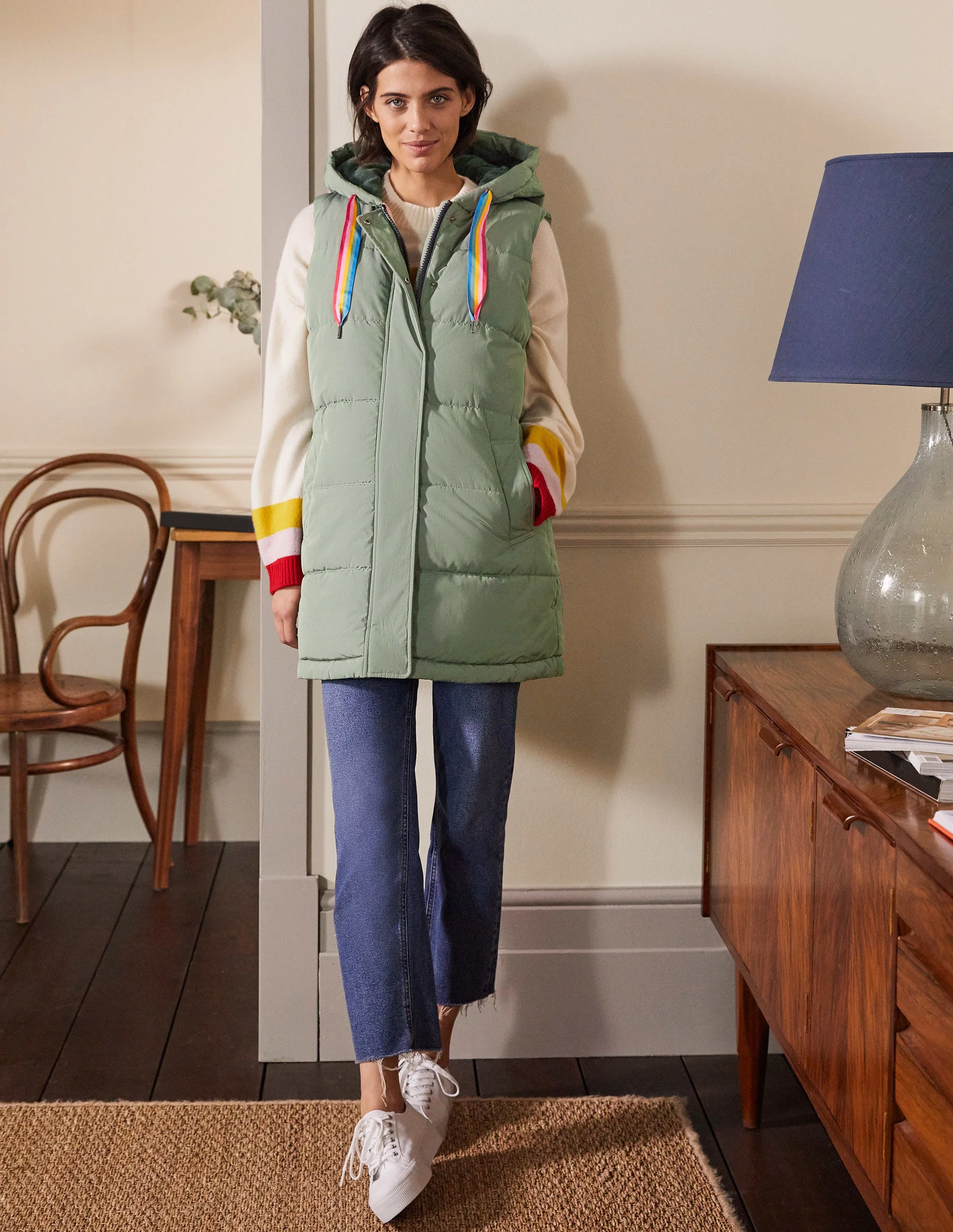 Long Puffer Vest-Alder/Milkshake