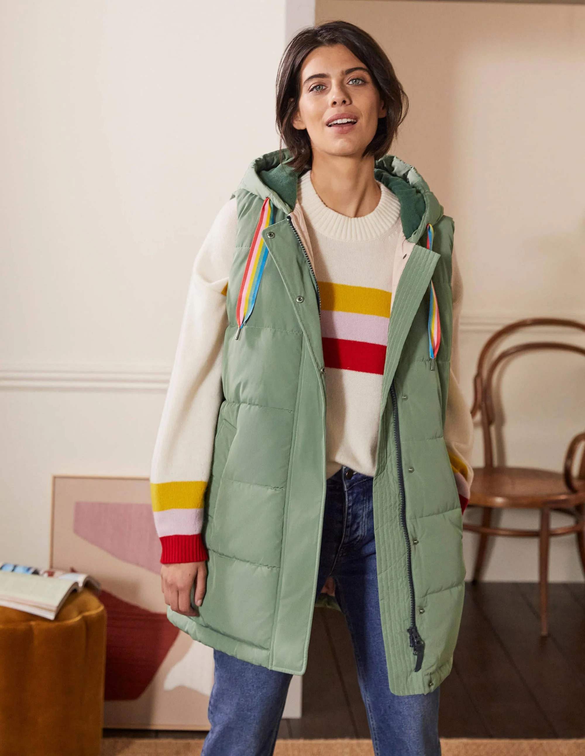 Long Puffer Vest-Alder/Milkshake - Image 4