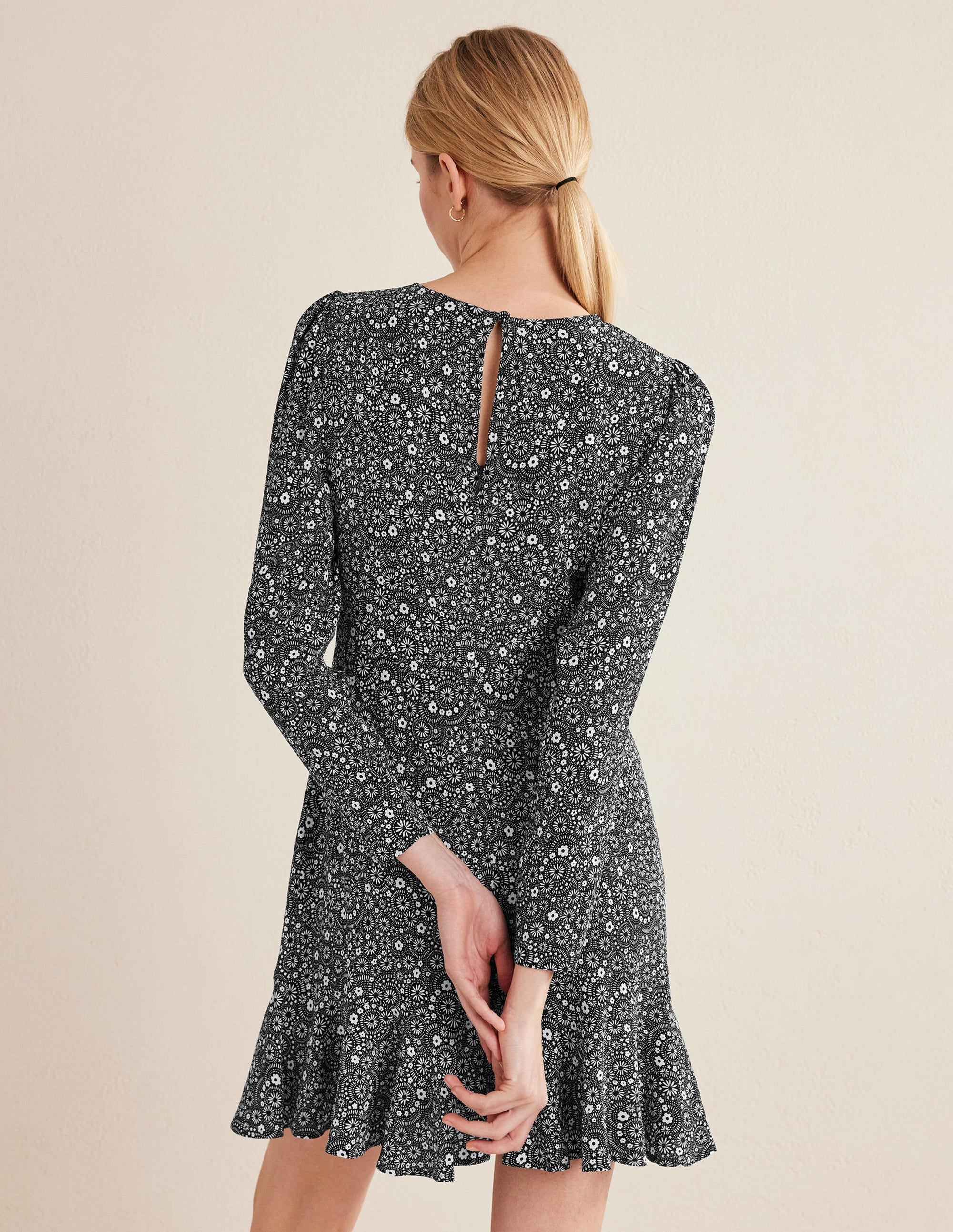 Long Sleeve Flippy Mini Dress-Black, Rose Pop - Image 3
