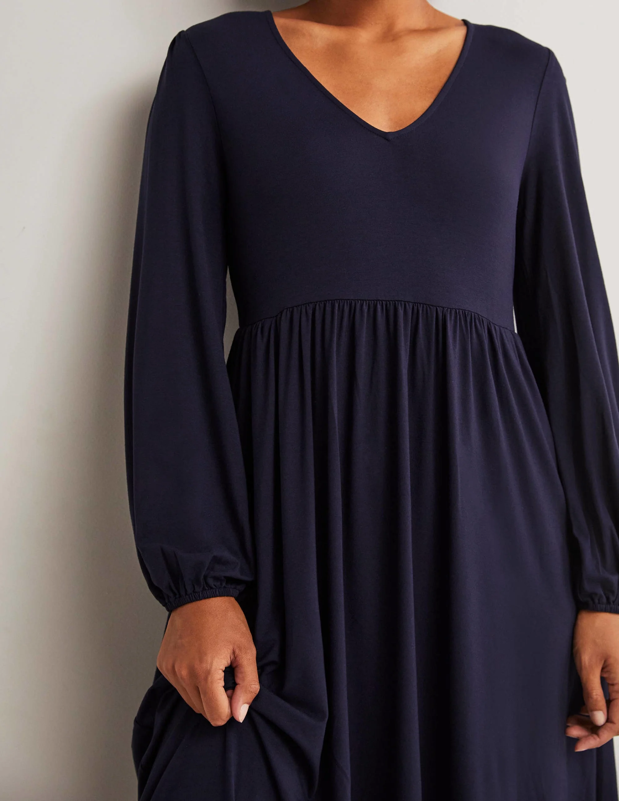 Long Sleeve Jersey Midi Dress-Navy - Image 2