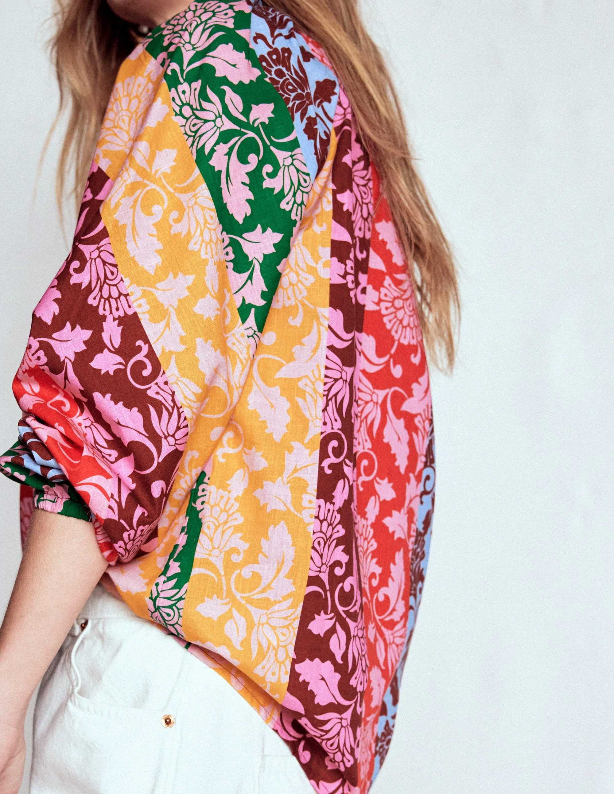 Long Sleeve Notch Top-Multi, Ornate Vine - Image 2