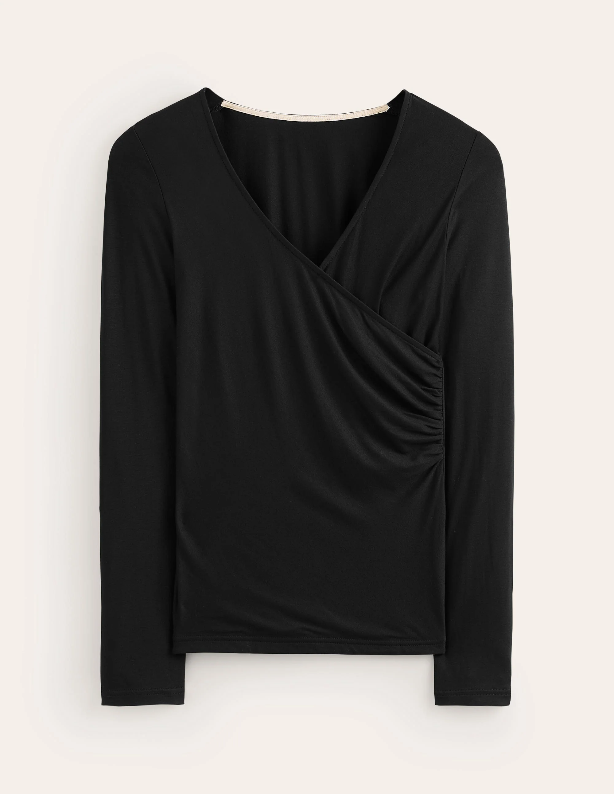Long Sleeve Wrap Top-Black - Image 5