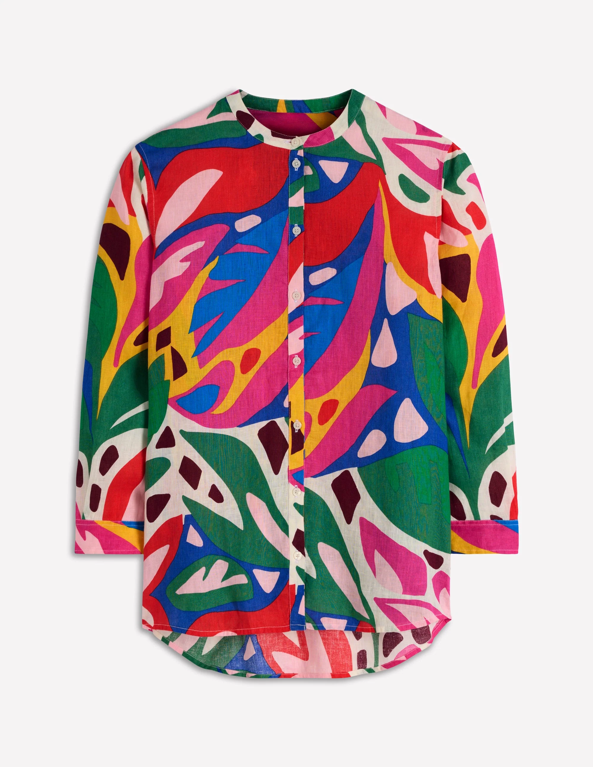 Longline Linen Shirt-Multi, Leafy Cascade - Image 6