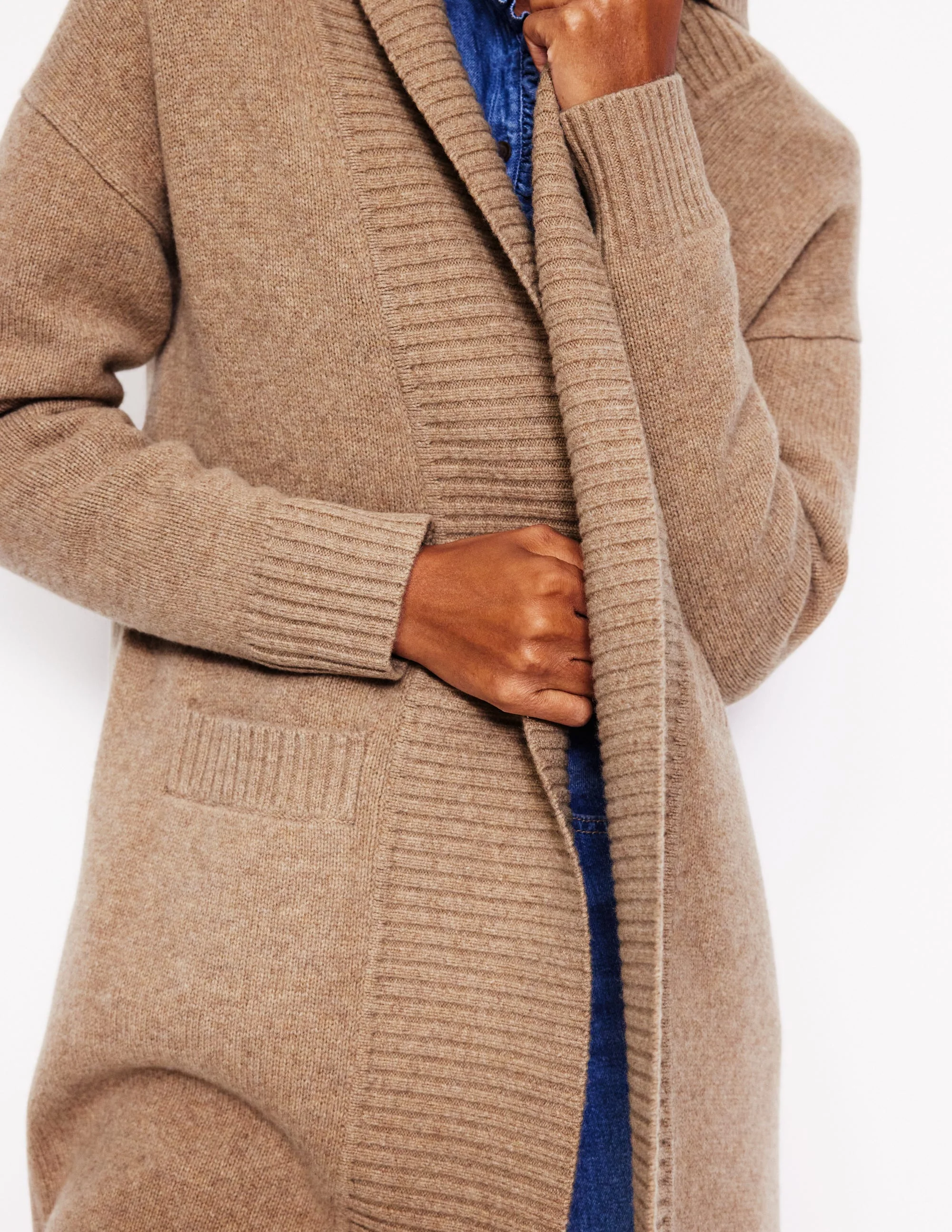 Longline Merino Cardigan-Oatmeal Melange - Image 3