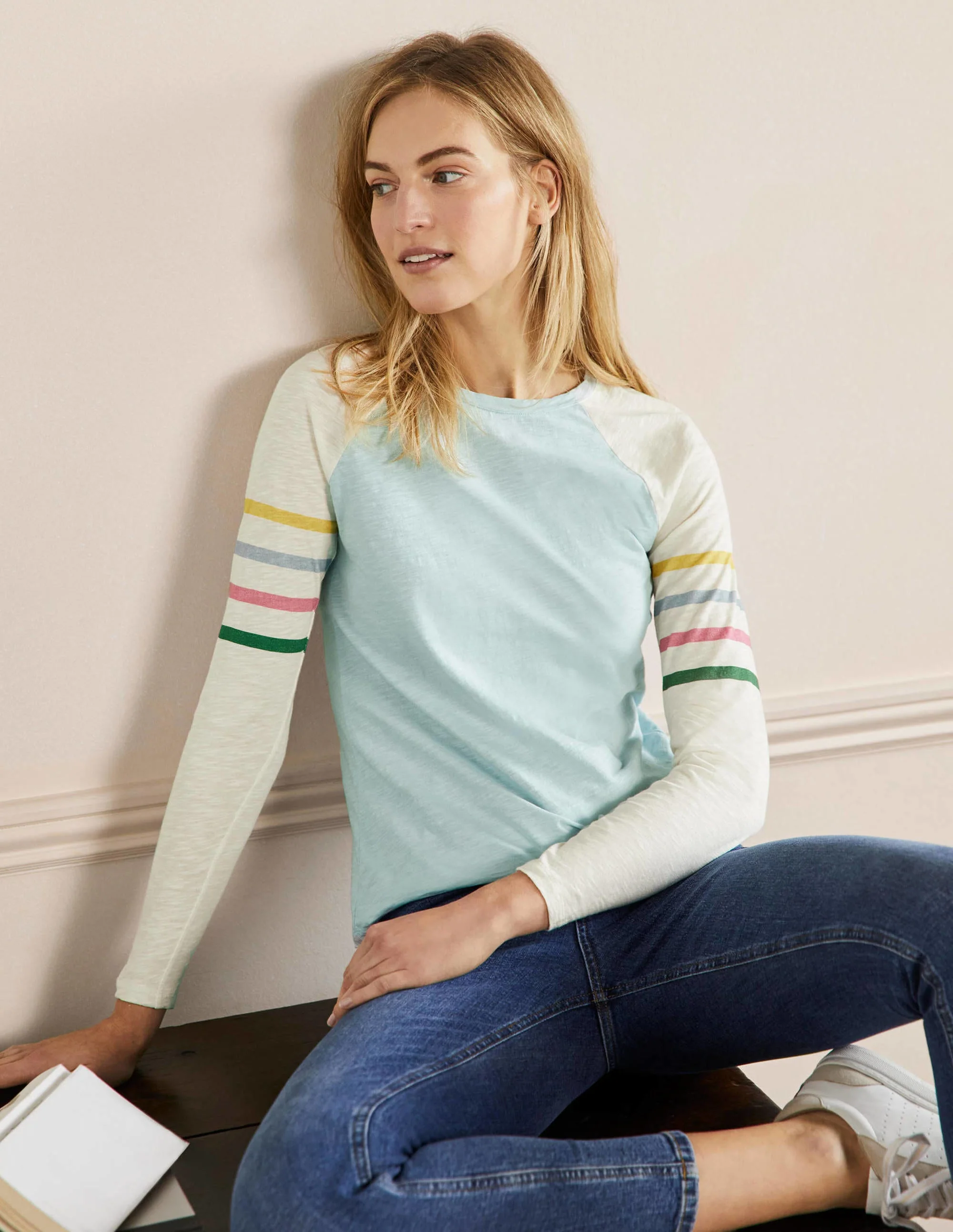 Lorna Baseball Top-Blue, Multi Arm Stripe - Image 4