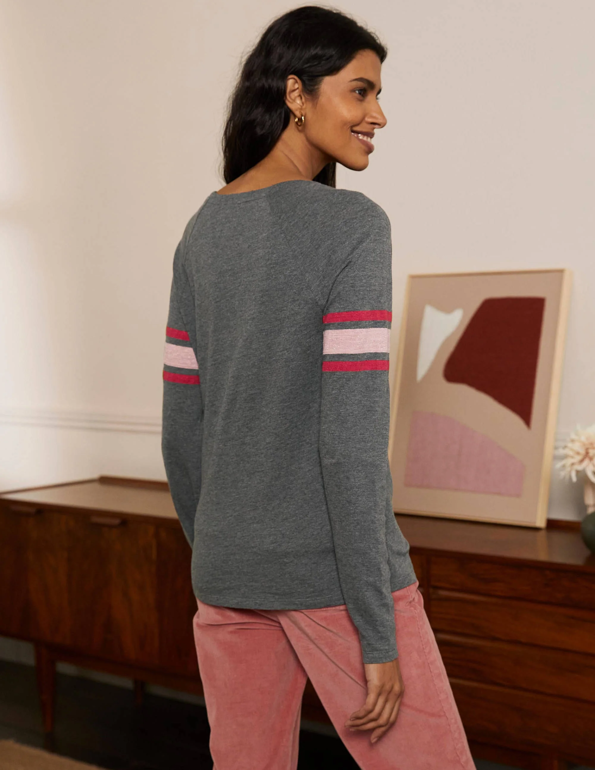 Lorna Baseball Top-Charcoal Marl, Lurex Stripe - Image 3