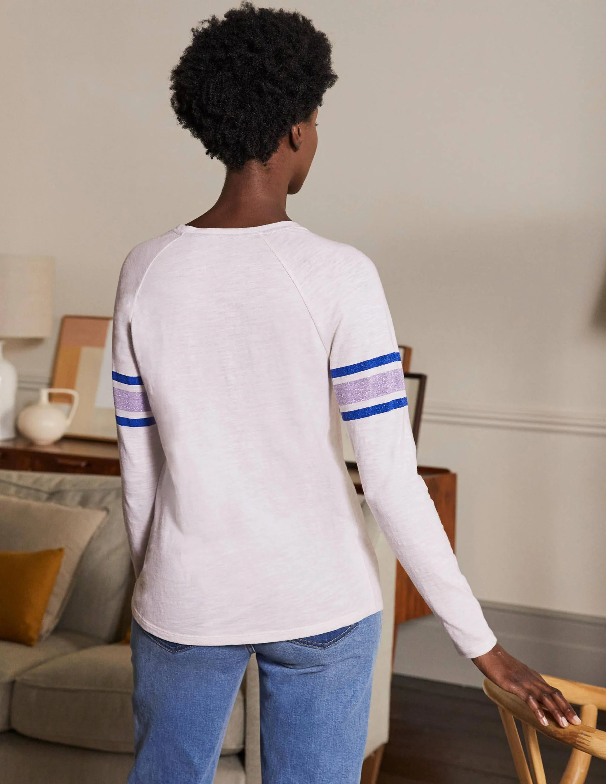 Lorna Baseball Top-Oatmeal Marl, Lurex Stripe - Image 3