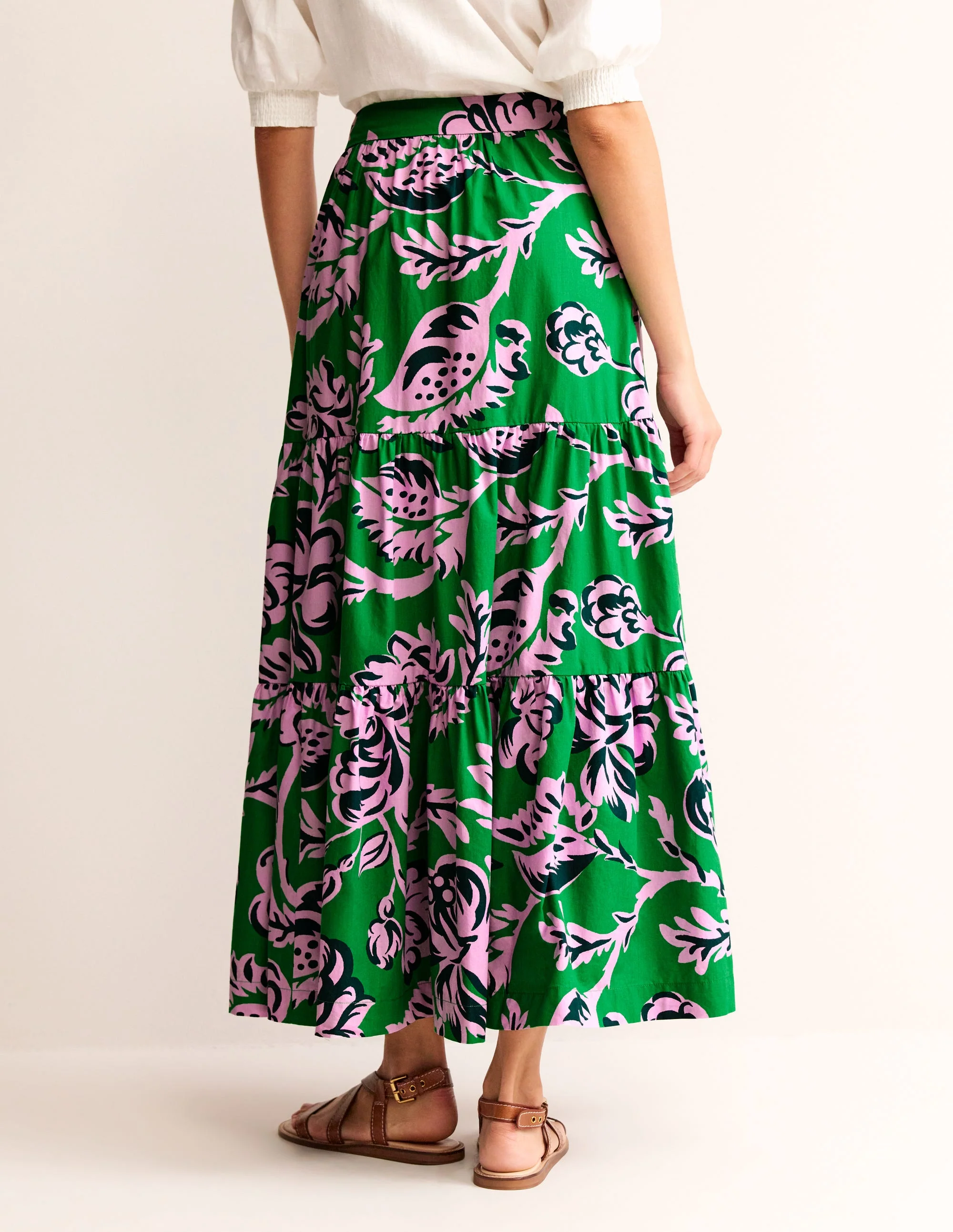 Lorna Tiered Maxi Skirt-Green, Rose Blush - Image 3