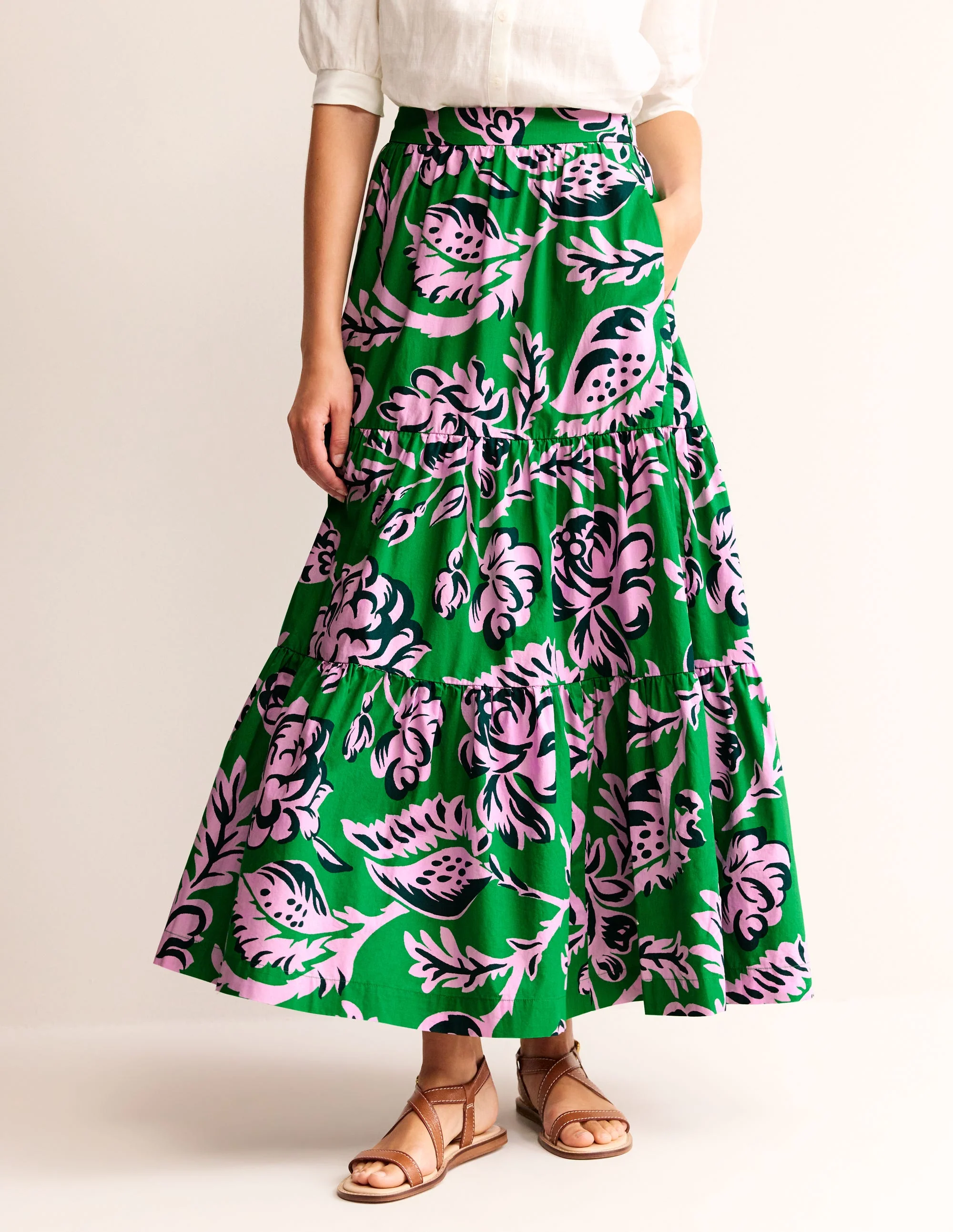 Lorna Tiered Maxi Skirt-Green, Rose Blush - Image 4