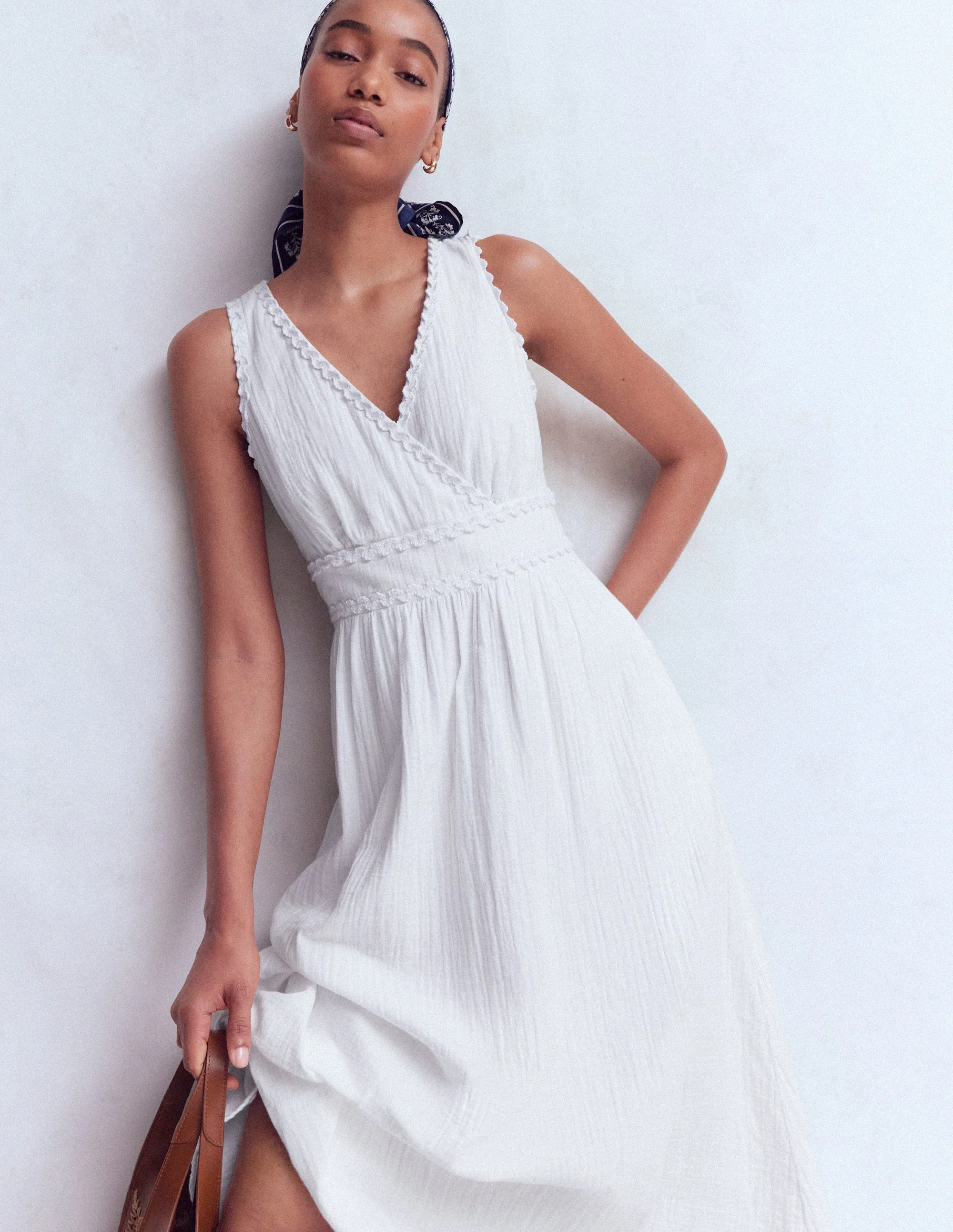 Lorna Trim Double Cloth Dress-White - Image 5