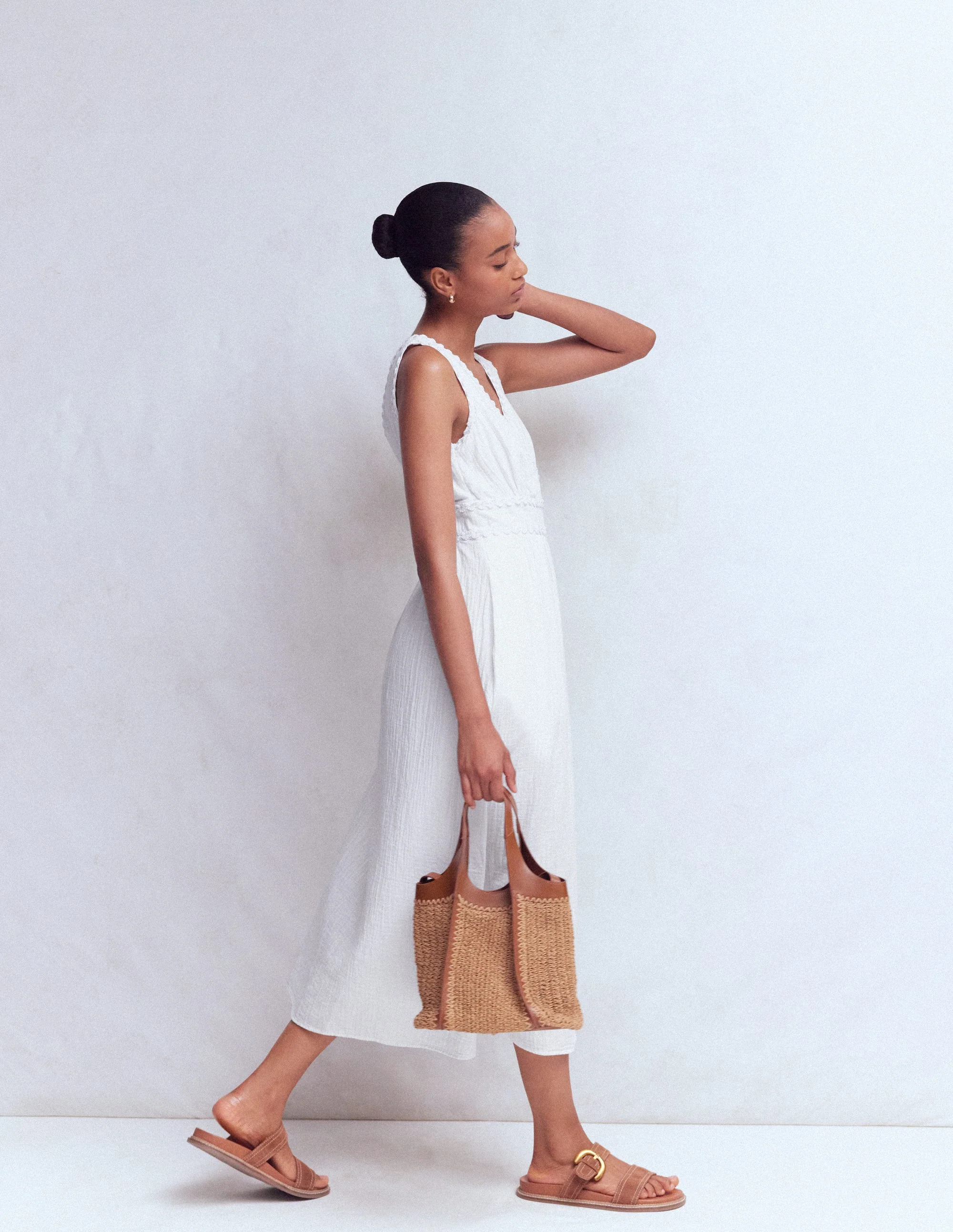 Lorna Trim Double Cloth Dress-White - Image 6