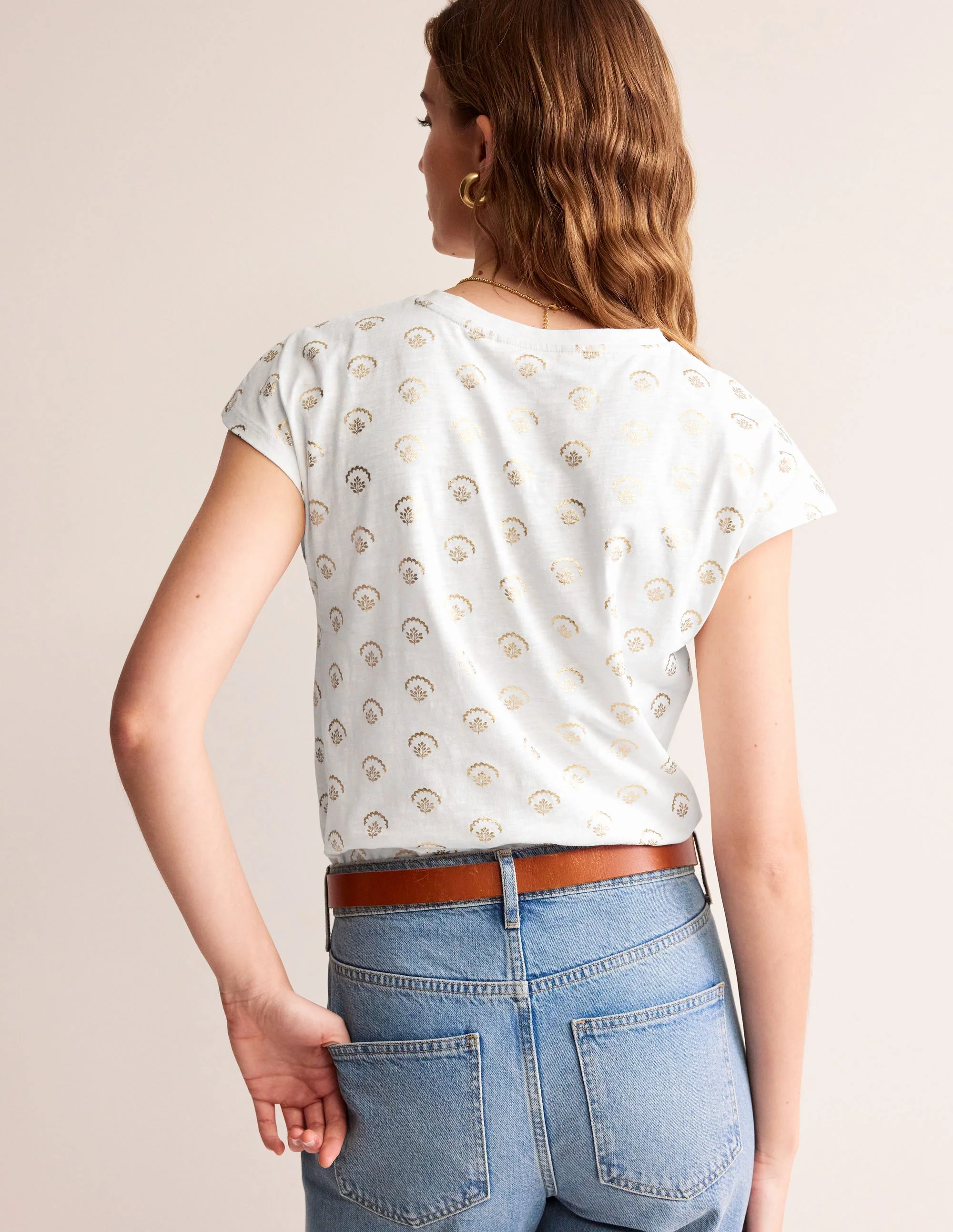Louisa Printed Slub T-Shirt-White, Ditsy Vine Foil - Image 3