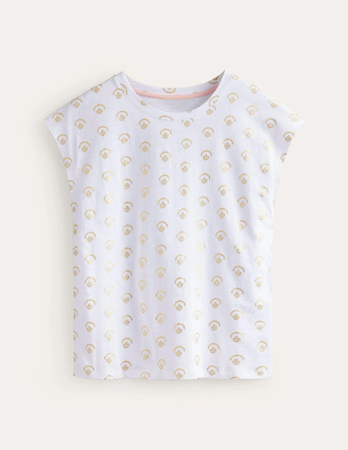 Louisa Printed Slub T-Shirt-White, Ditsy Vine Foil - Image 5
