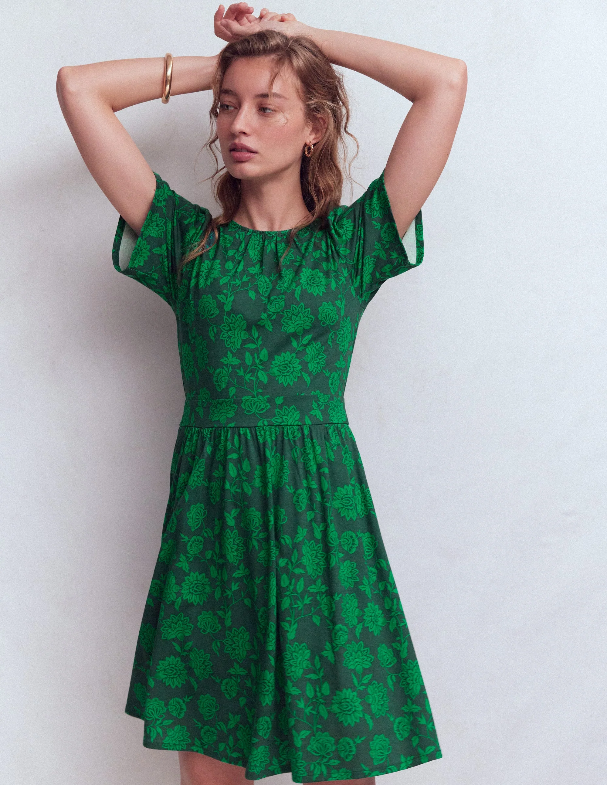 Louisa Short Jersey Dress-Midnight Teal, Floral Frenzy - Image 4