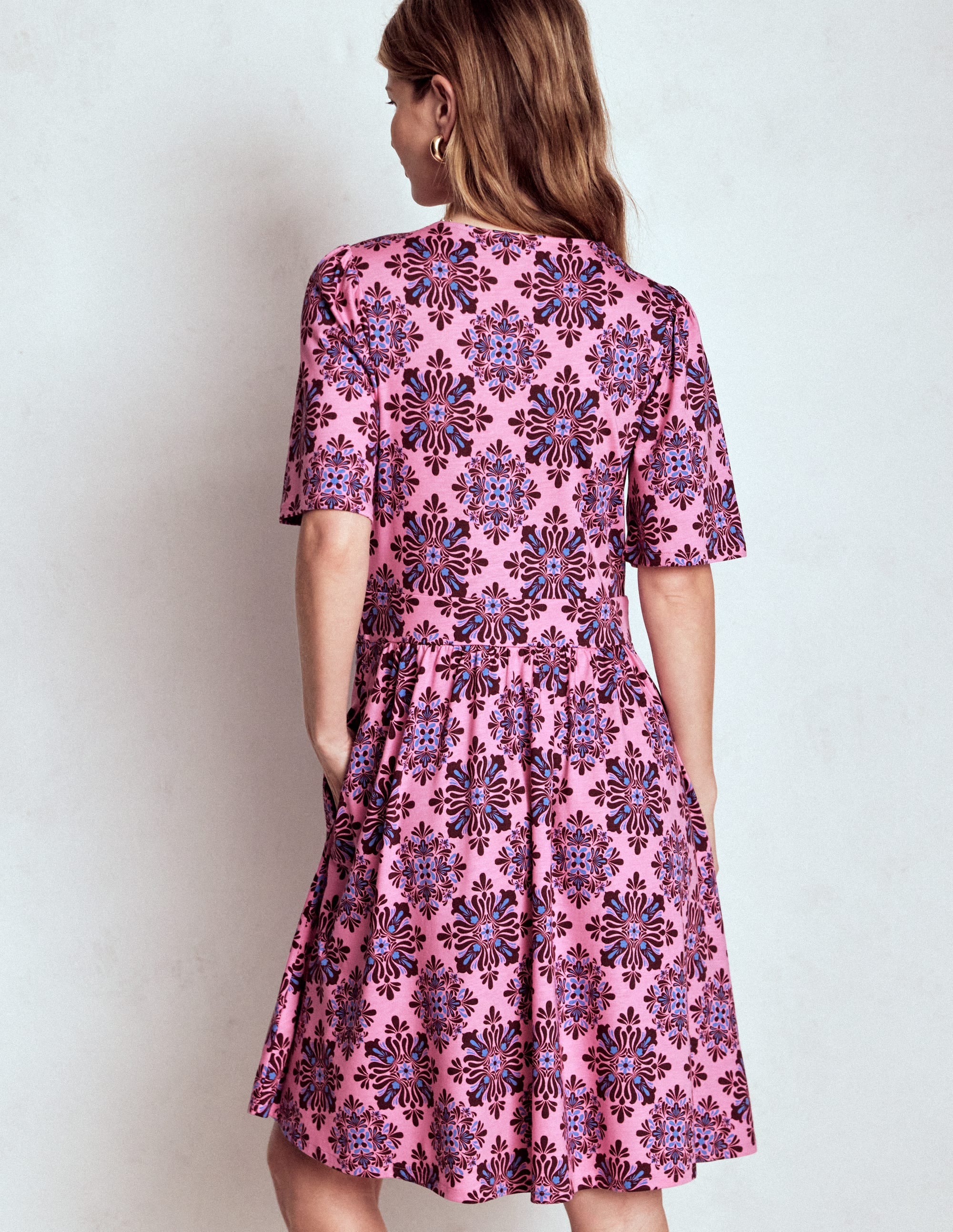 Louisa Short Jersey Dress-Pink Lemonade, Bloom Mosaic - Image 3