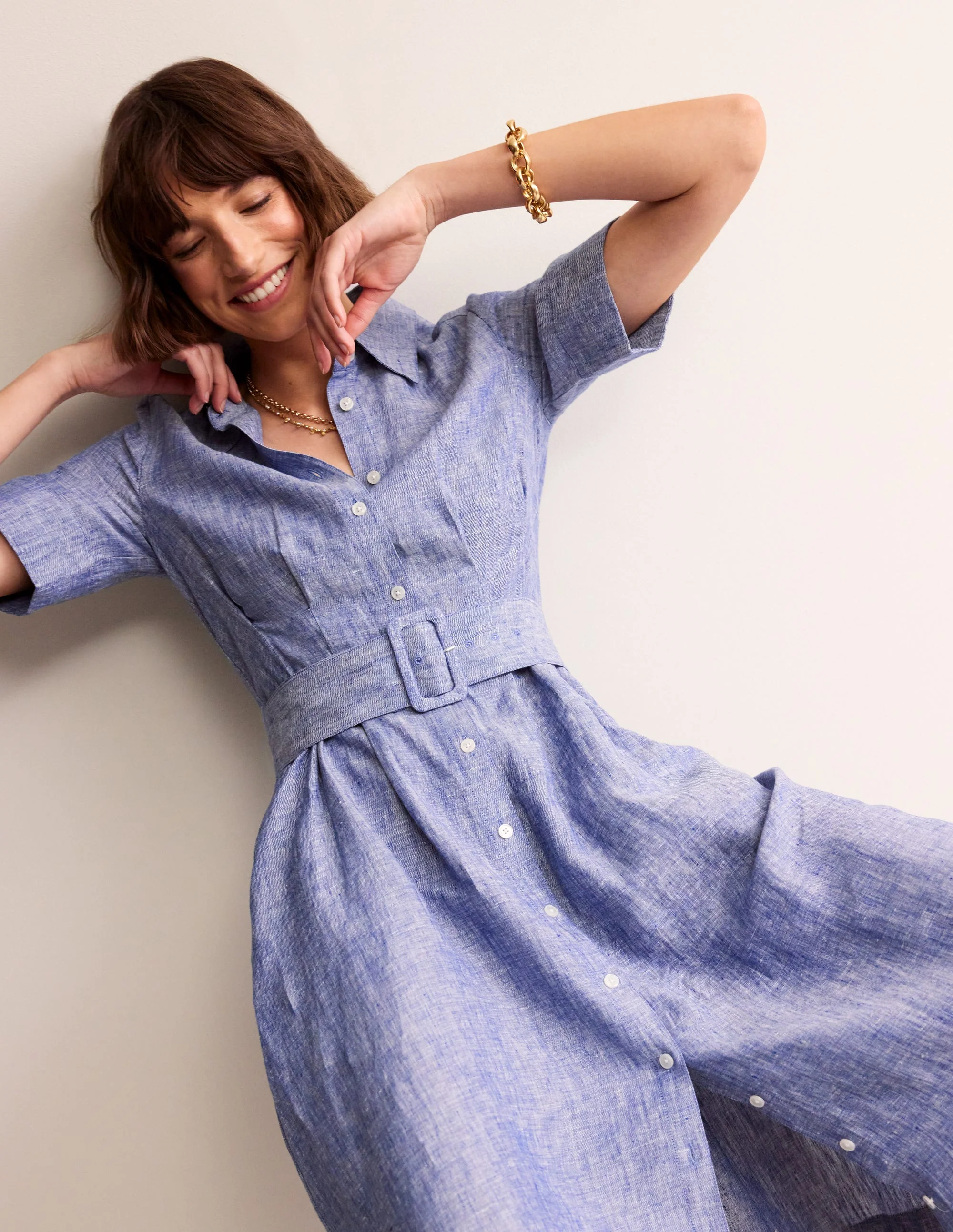 Louise Linen Midi Shirt Dress-Authentic Blue Chambray