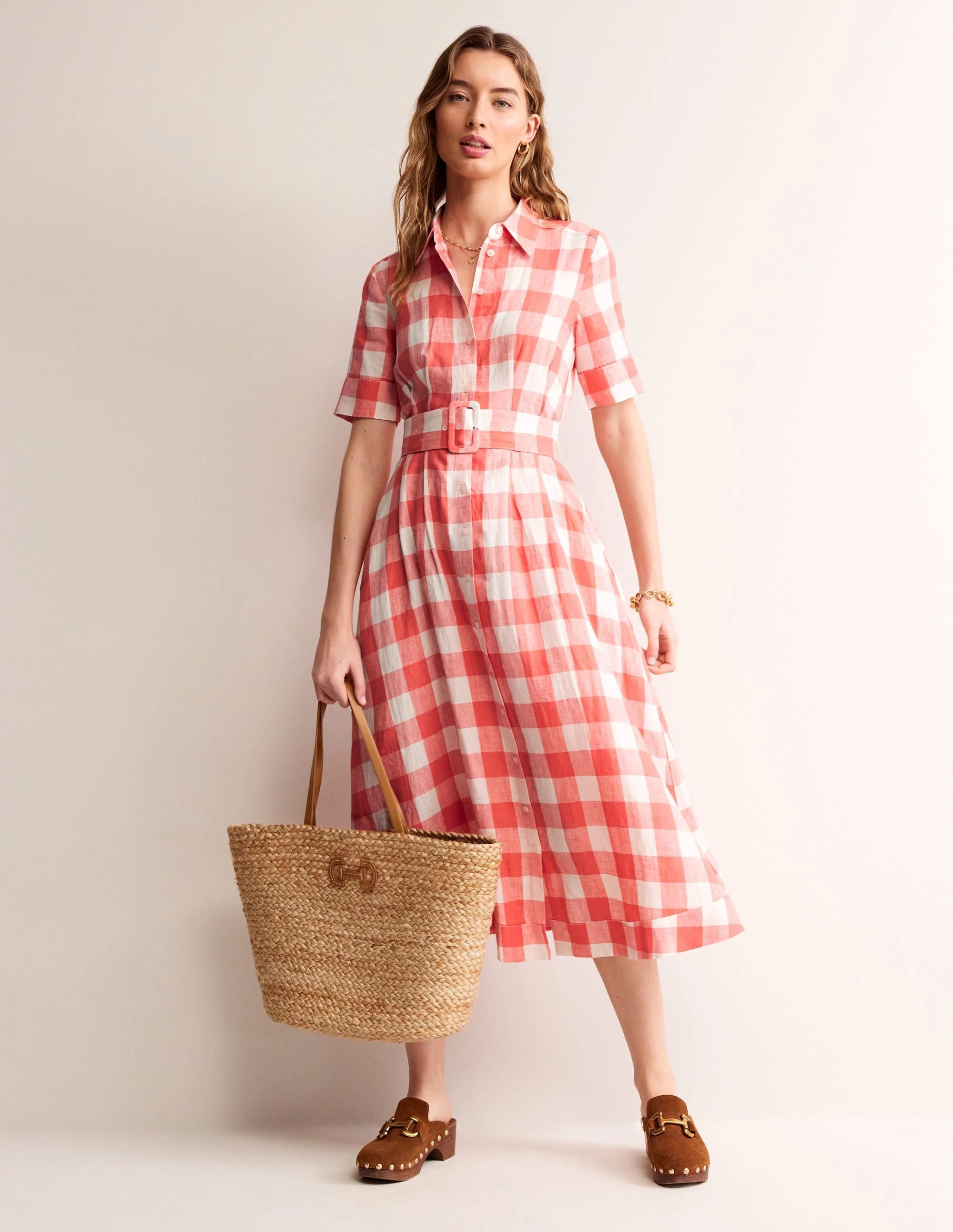 Louise Linen Midi Shirt Dress-Porcelain Rose - Image 4