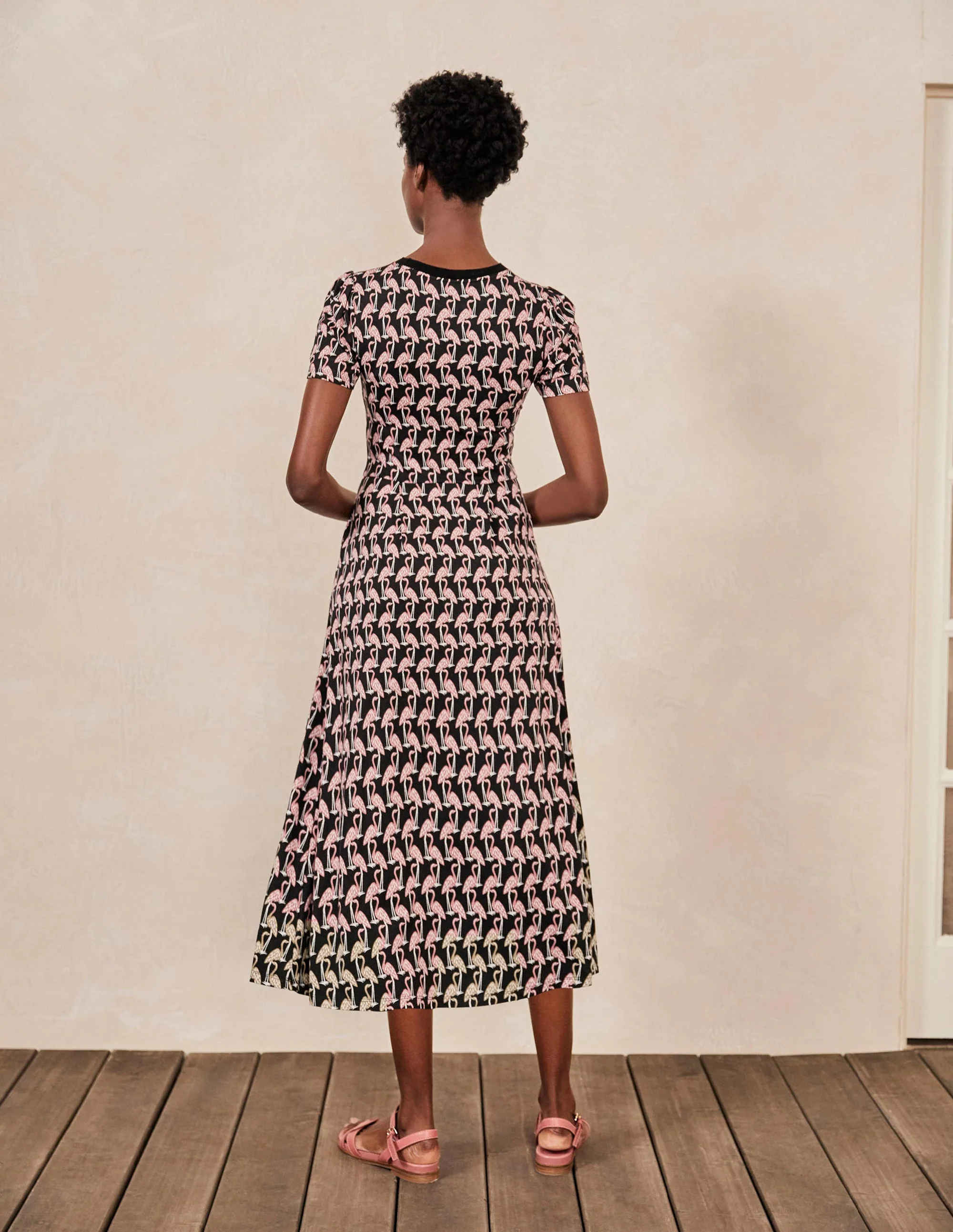 Lucinda Jersey Midi Dress-Black, Tropical Flamingo - Image 3
