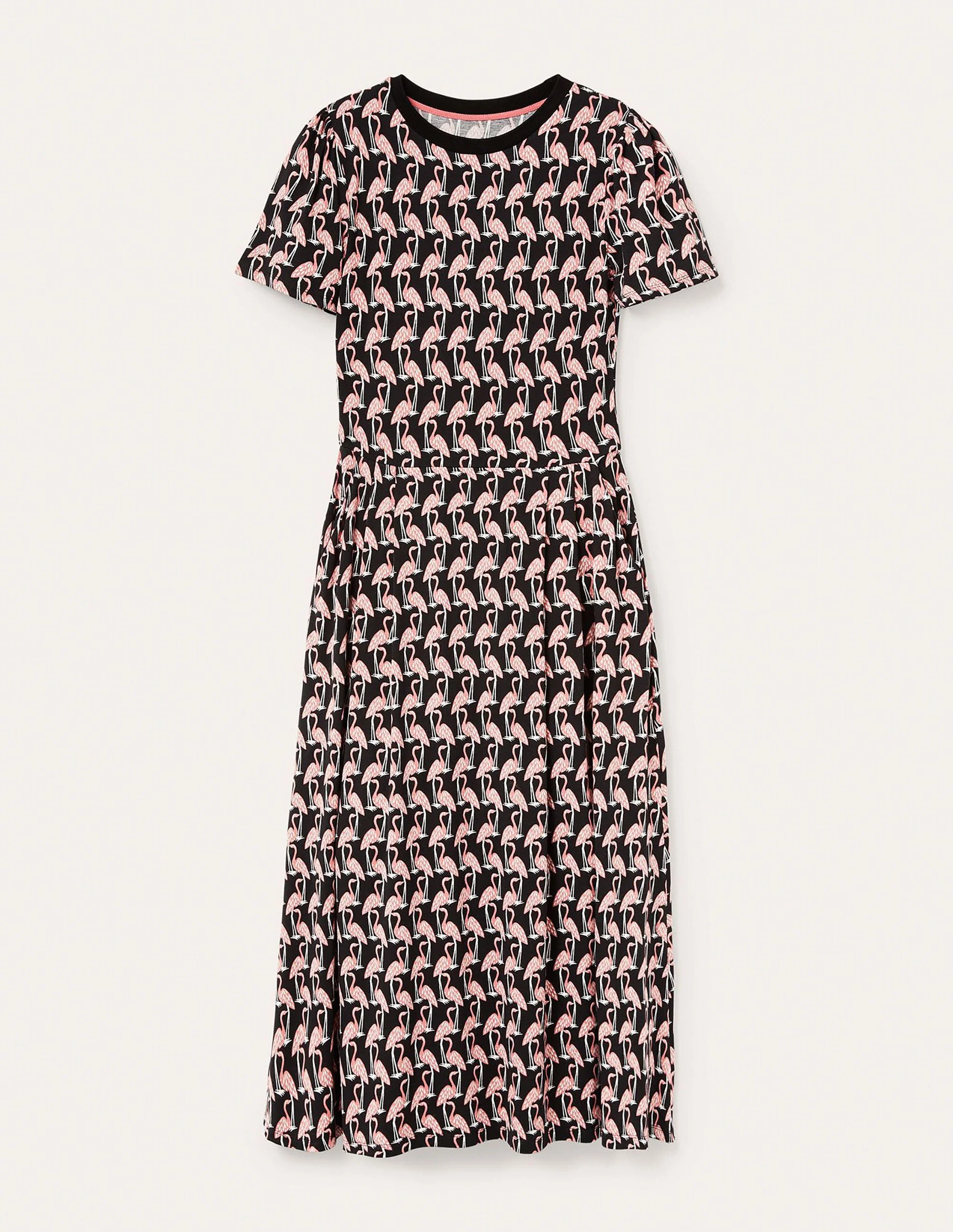 Lucinda Jersey Midi Dress-Black, Tropical Flamingo - Image 5