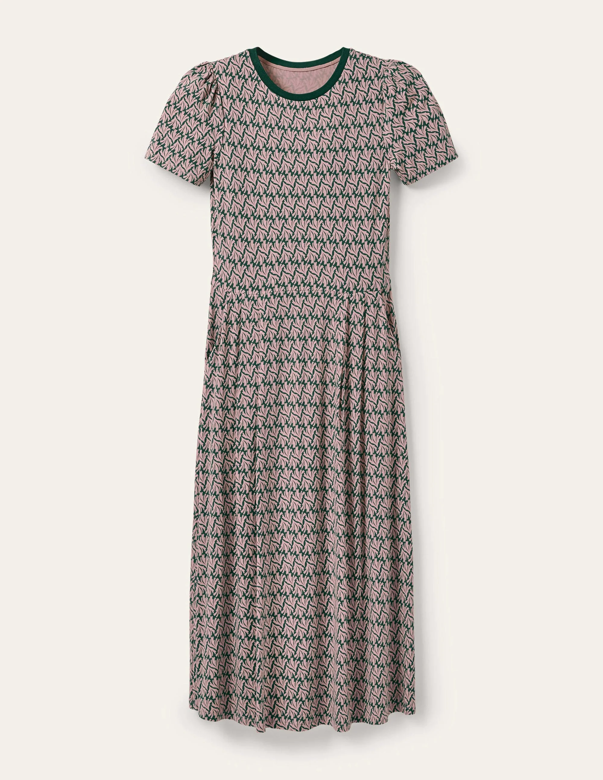 Lucinda Jersey Midi Dress-Palm Leaf, Swaying Coral - Image 5