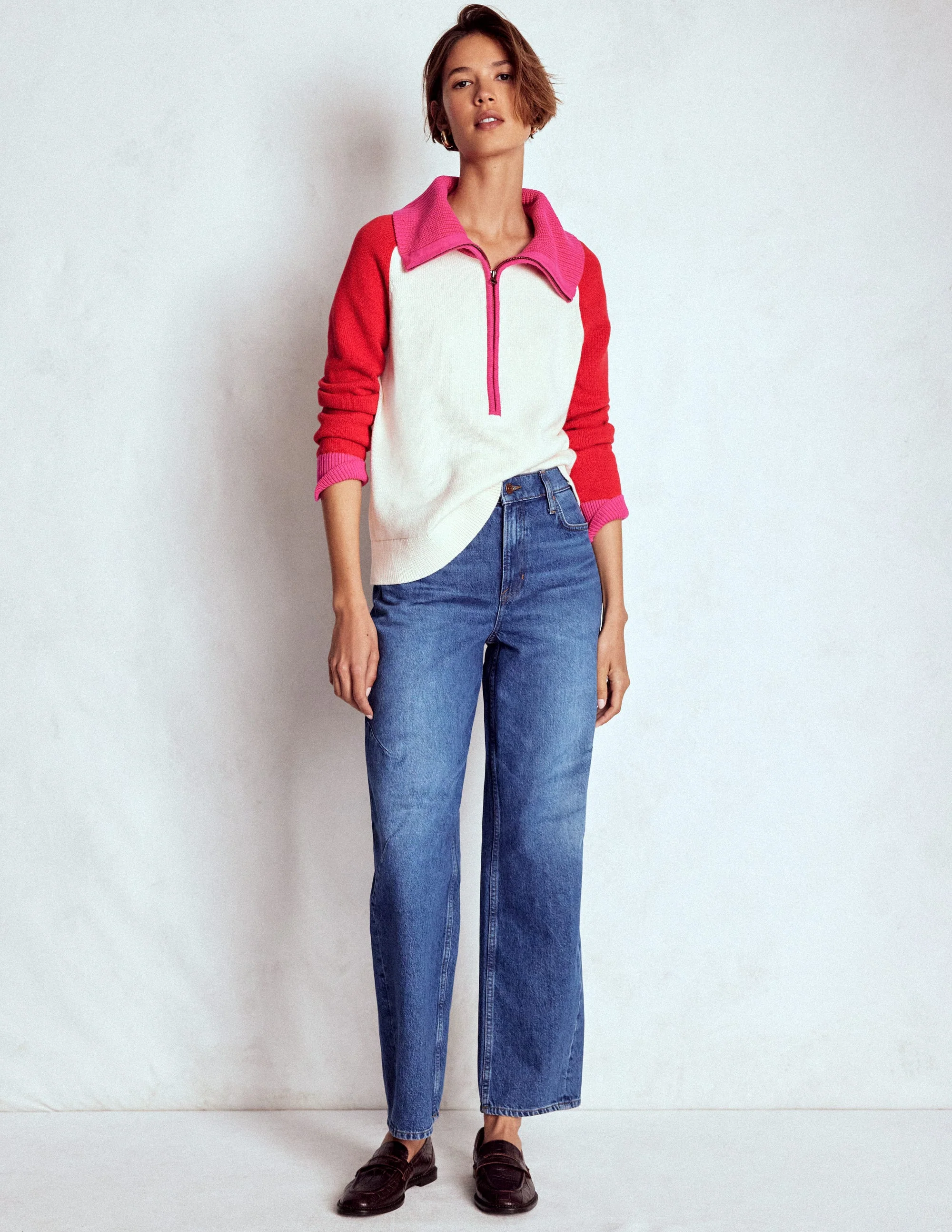 Lucy Half Zip Sweater-Warm Ivory, Red - Image 6