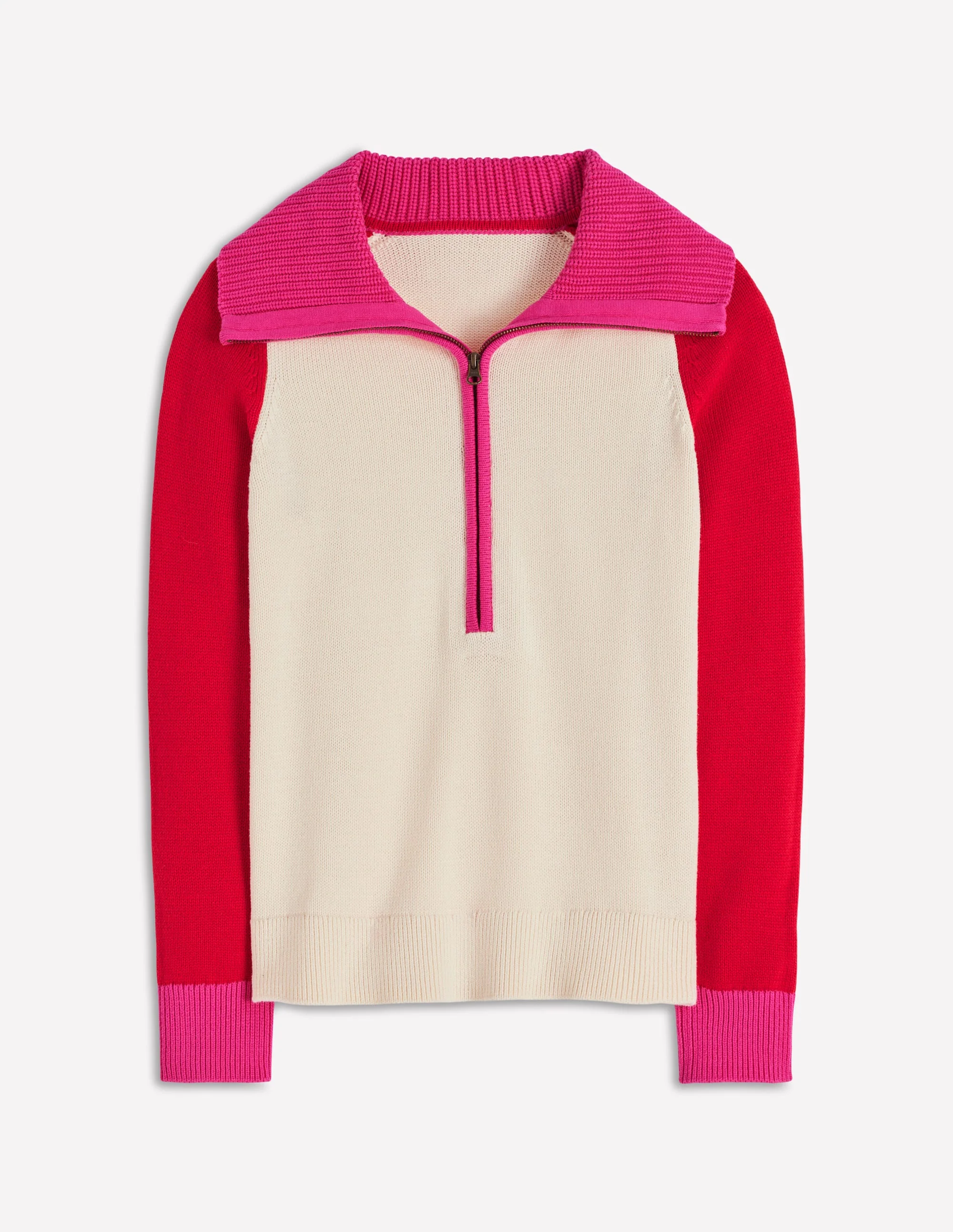 Lucy Half Zip Sweater-Warm Ivory, Red - Image 8