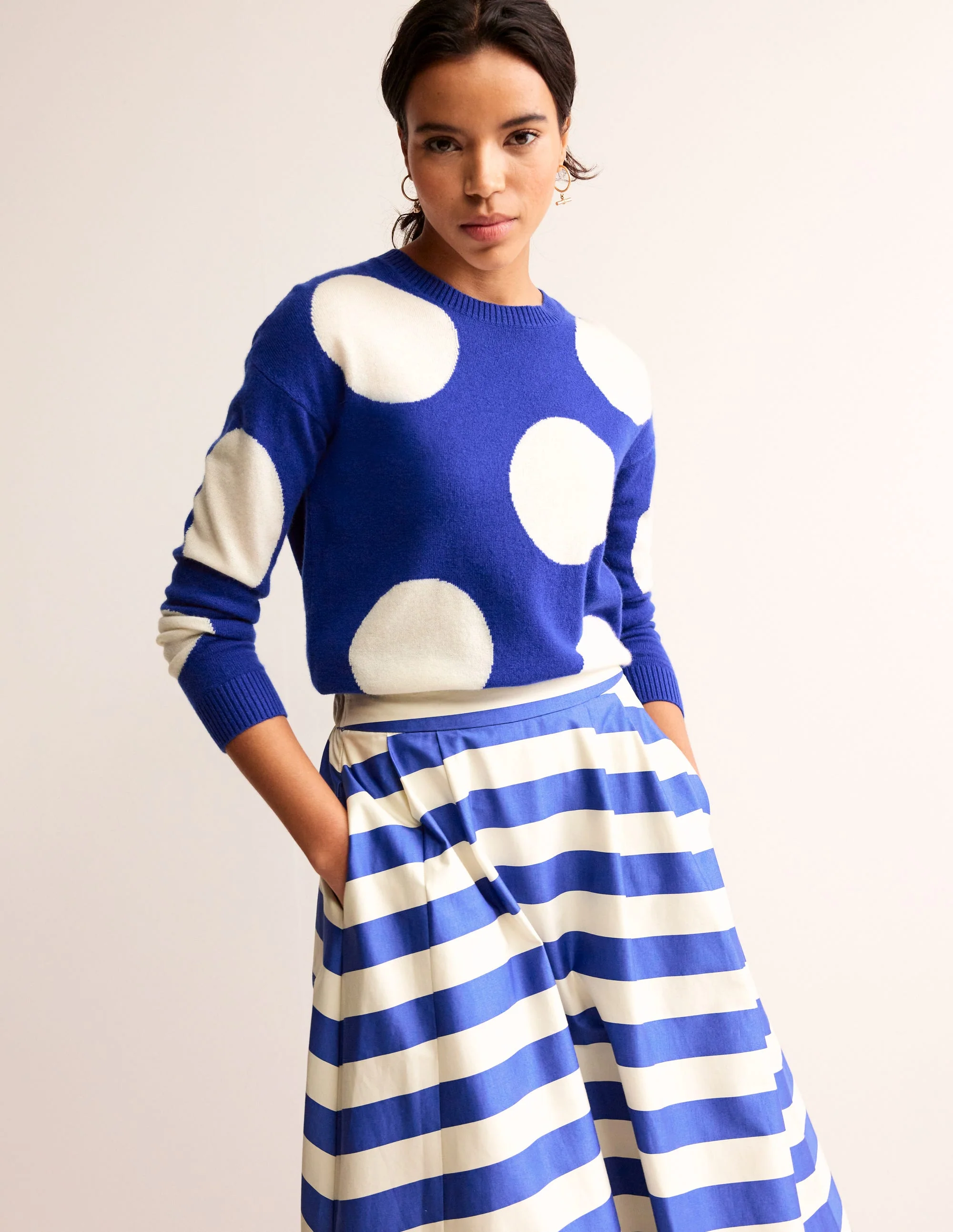 Lydia Cashmere Jumper-Bright Blue, Spots