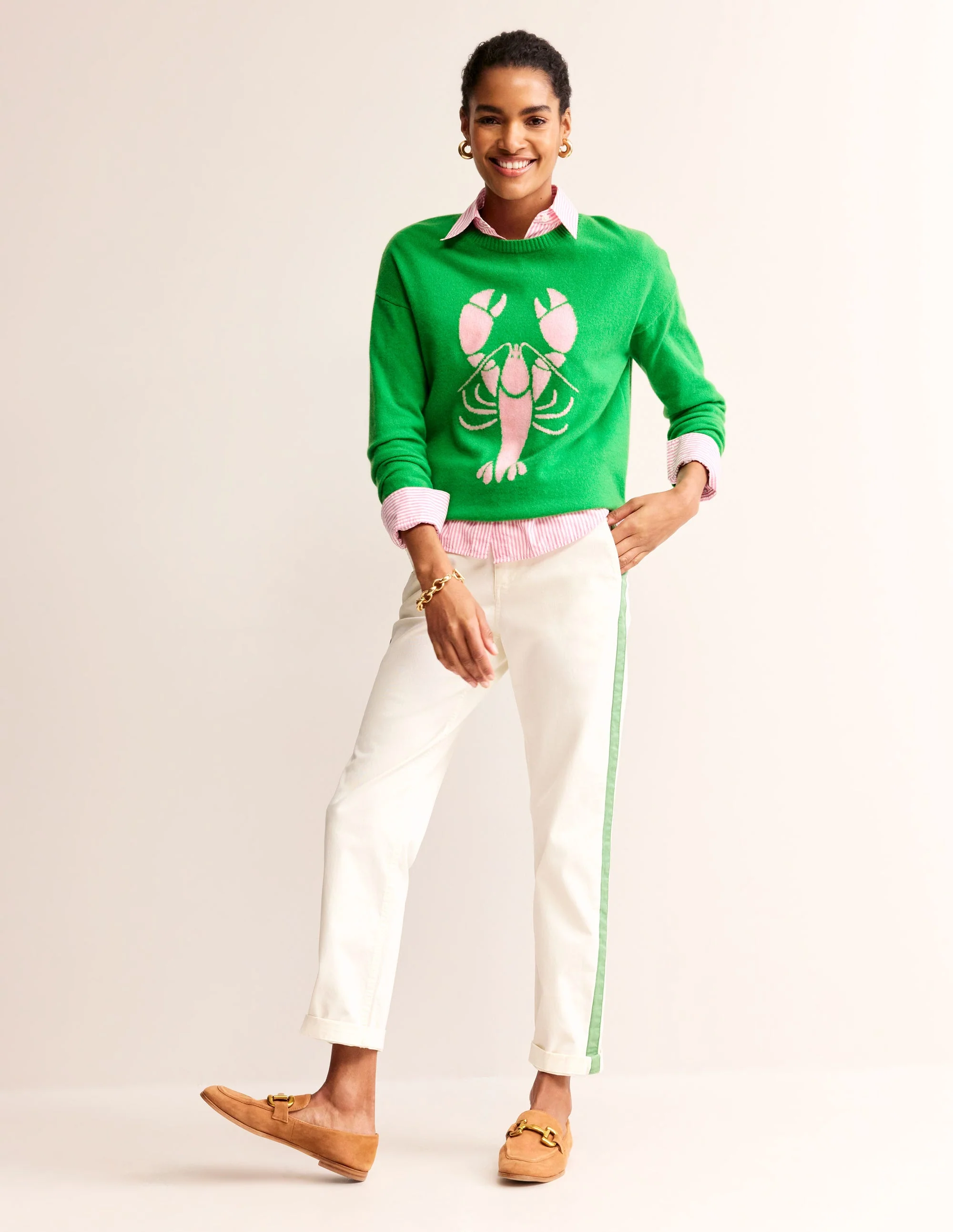 Lydia Cashmere Jumper-Bright Green, Lobster - Image 2
