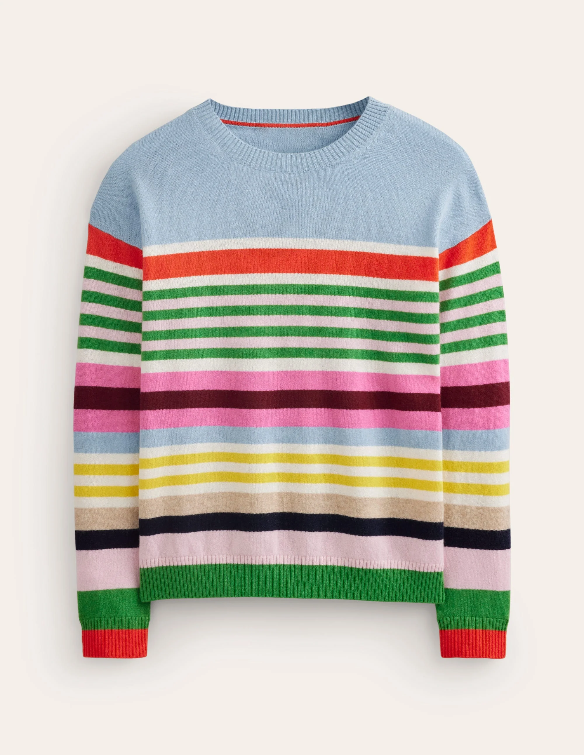 Lydia Cashmere Jumper-Light Blue, Orange Stripe - Image 8