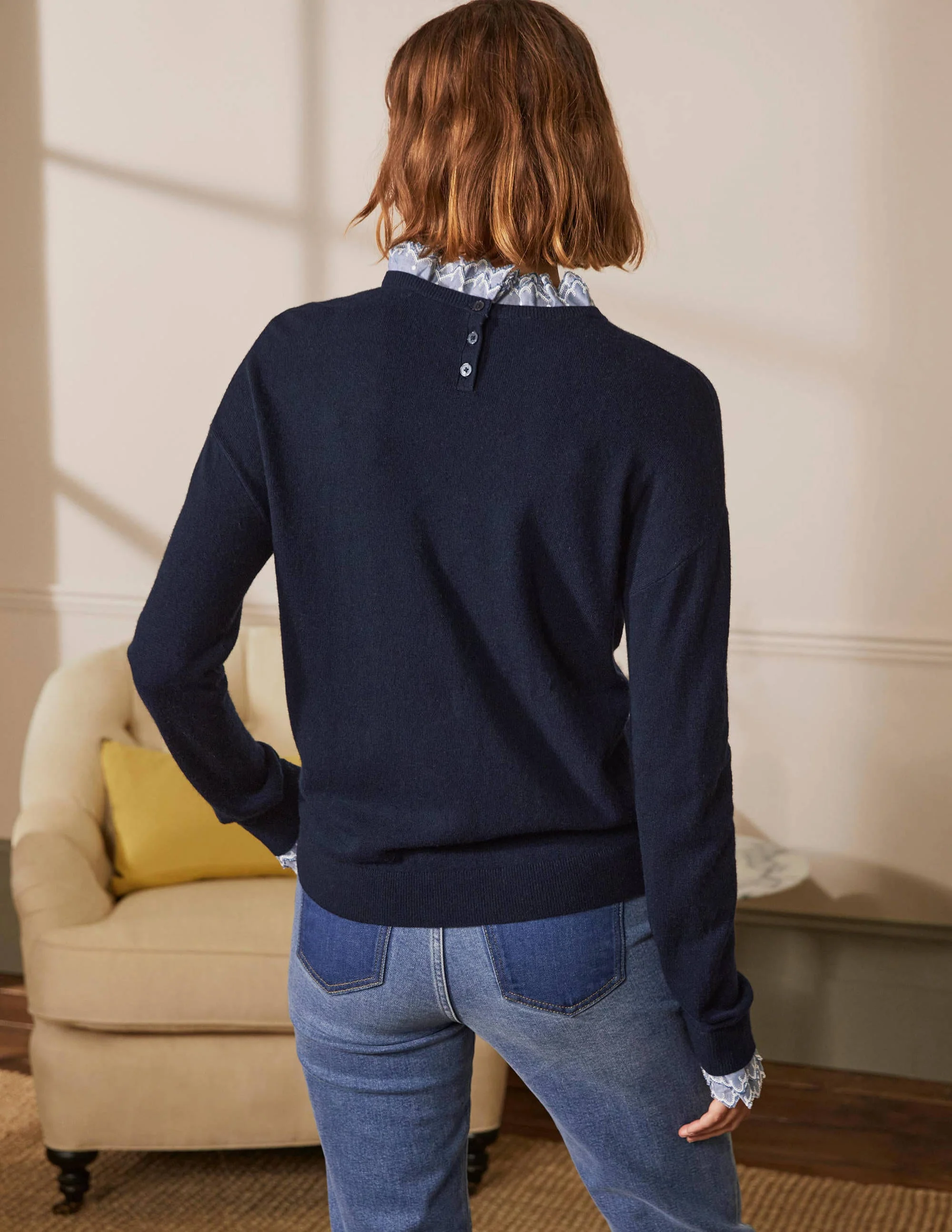 Lydia Woven Frill Sweater-Navy - Image 3
