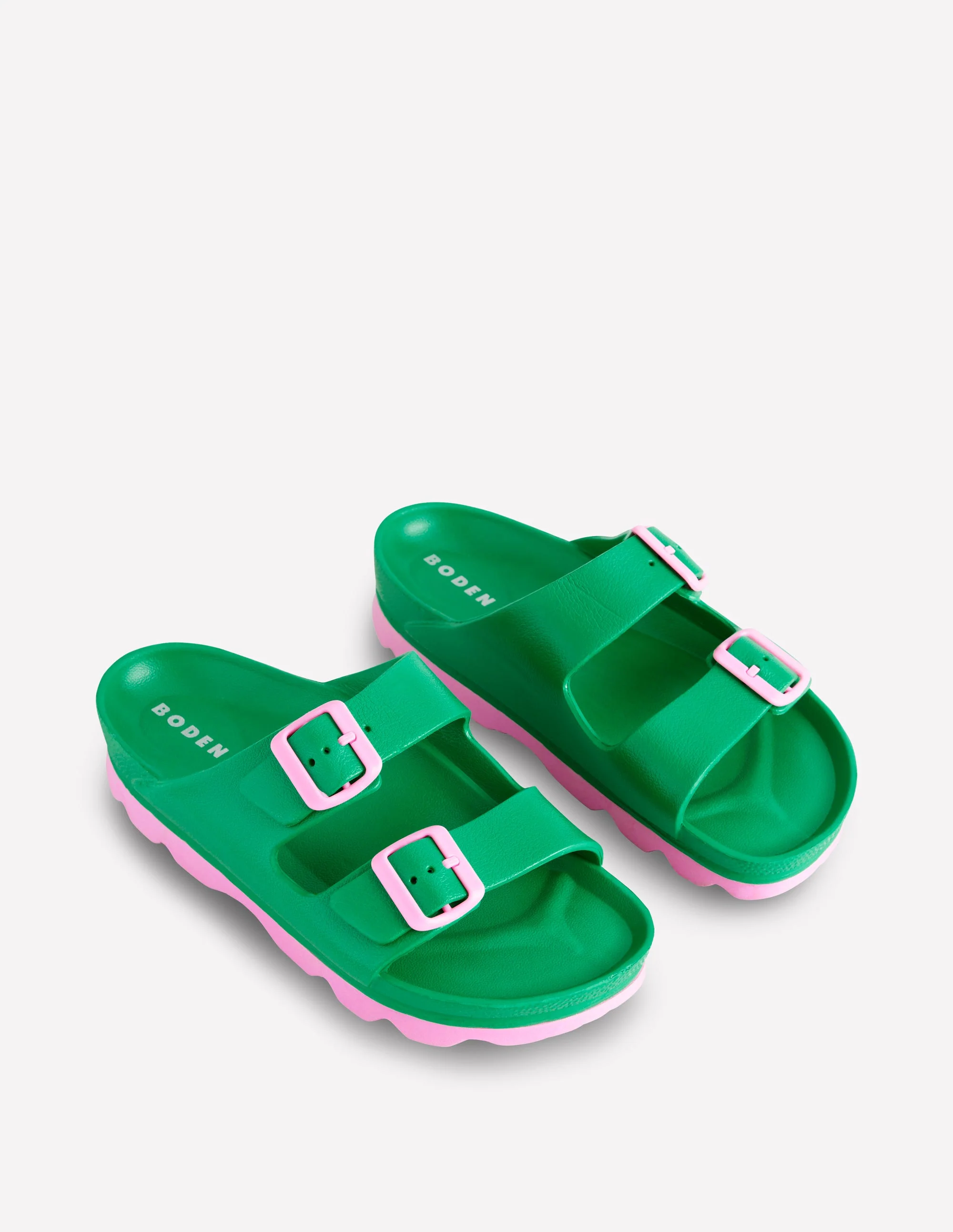 Lyla Double Buckle Sliders-Rich Emerald/Soft Pink - Image 3