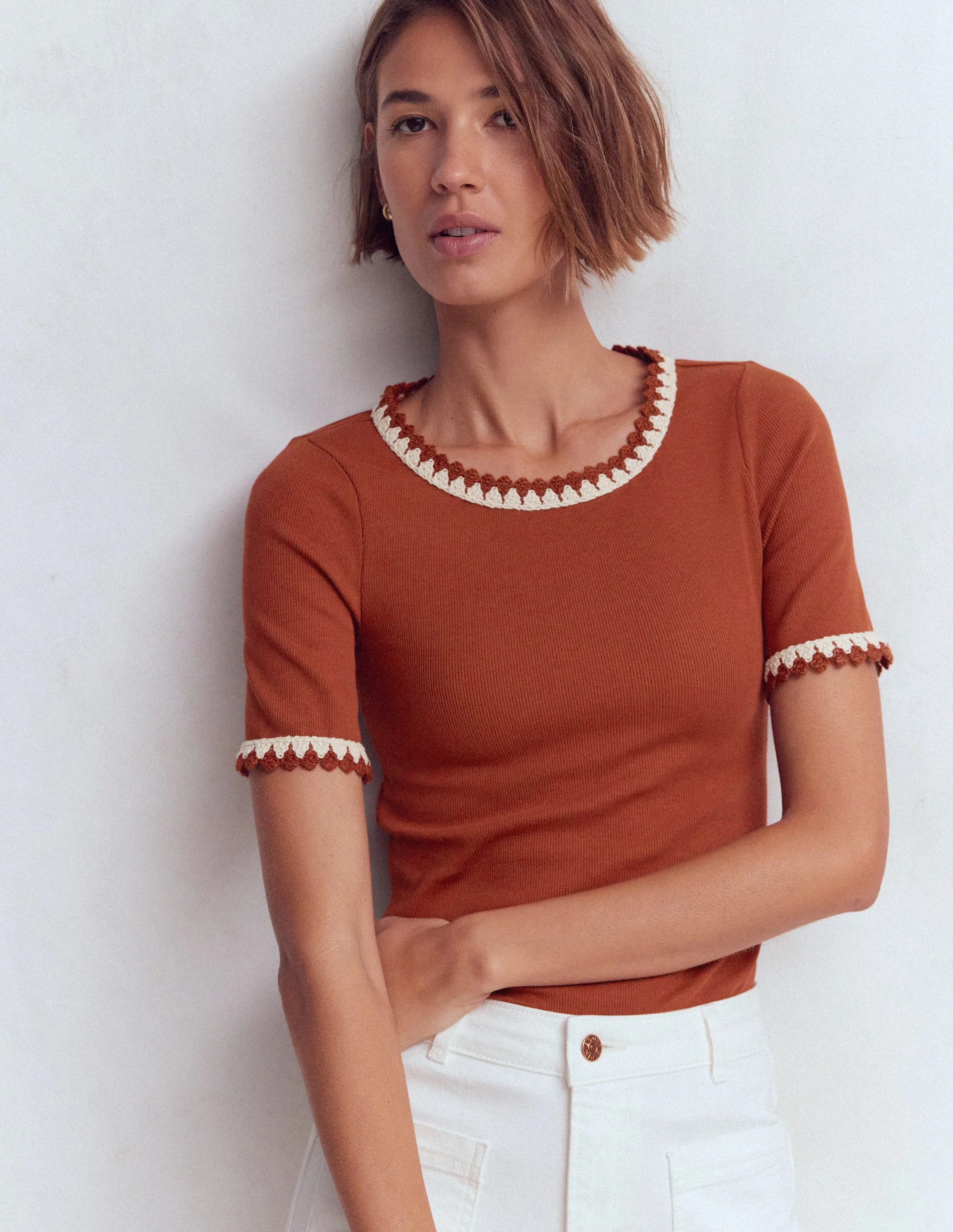Maddie Trim Detail T-Shirt-Burnt Orange - Image 5