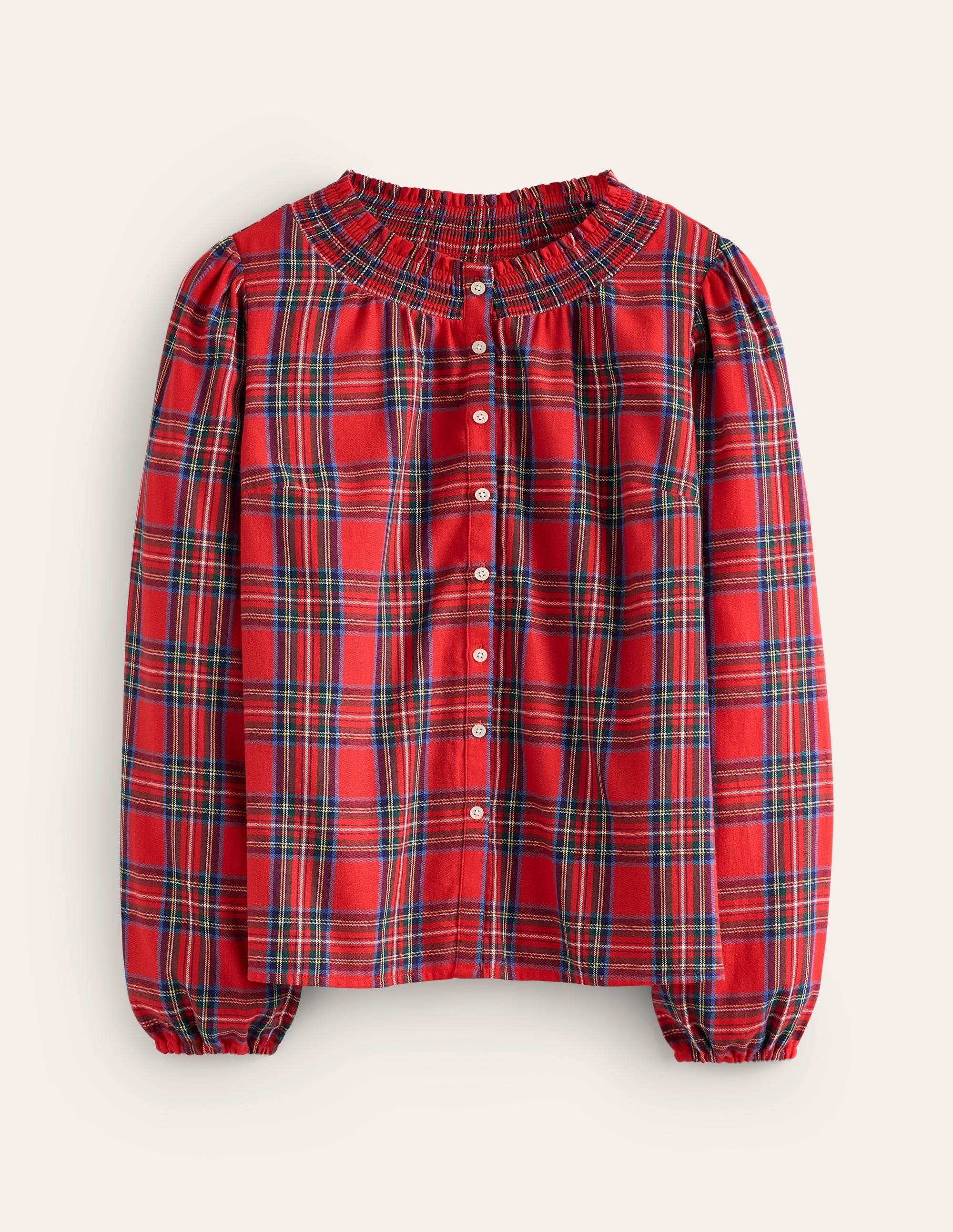 Mae Cotton Smocked Blouse-Red and Blue Check - Image 6