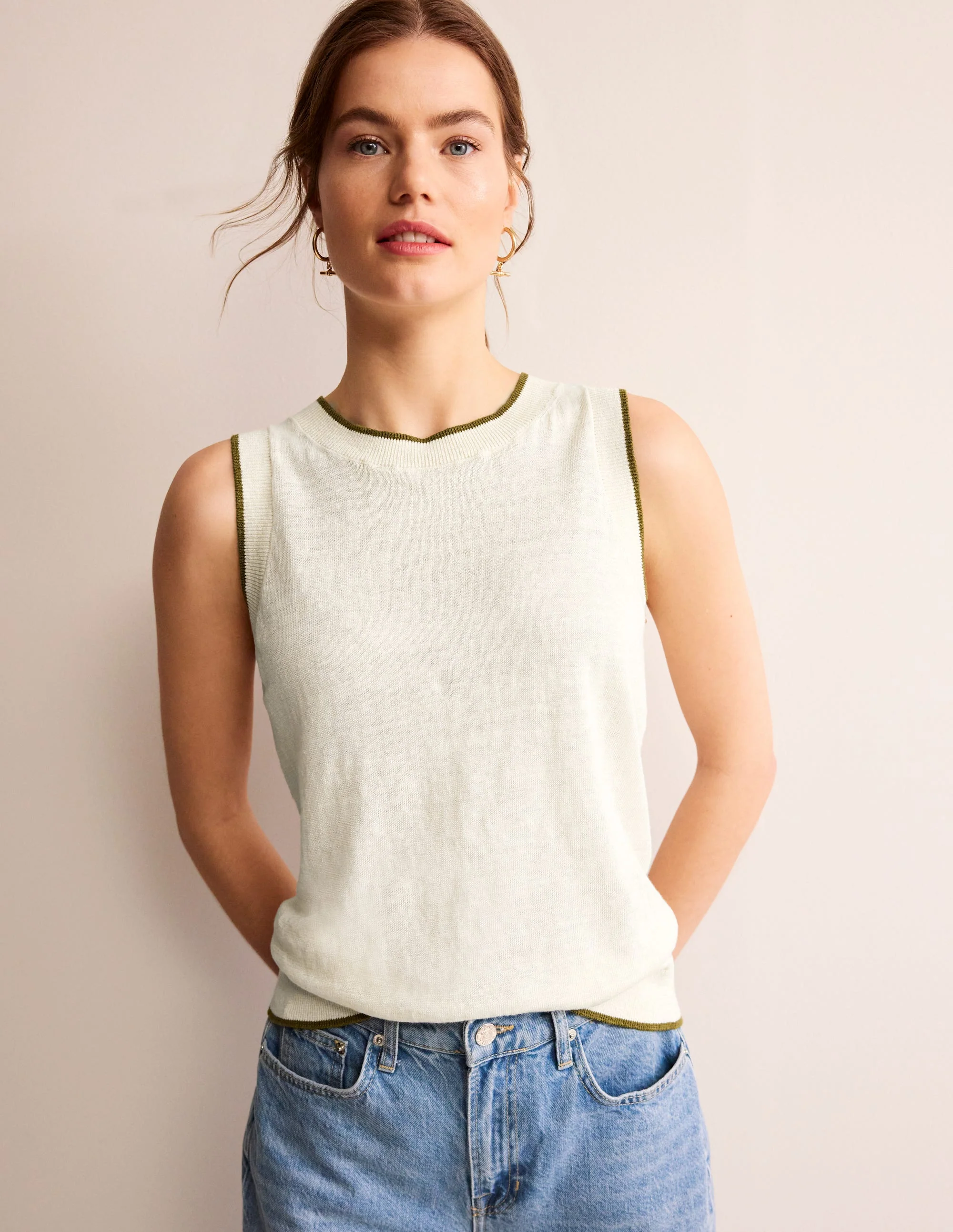 Maggie Linen Vest-Warm Ivory